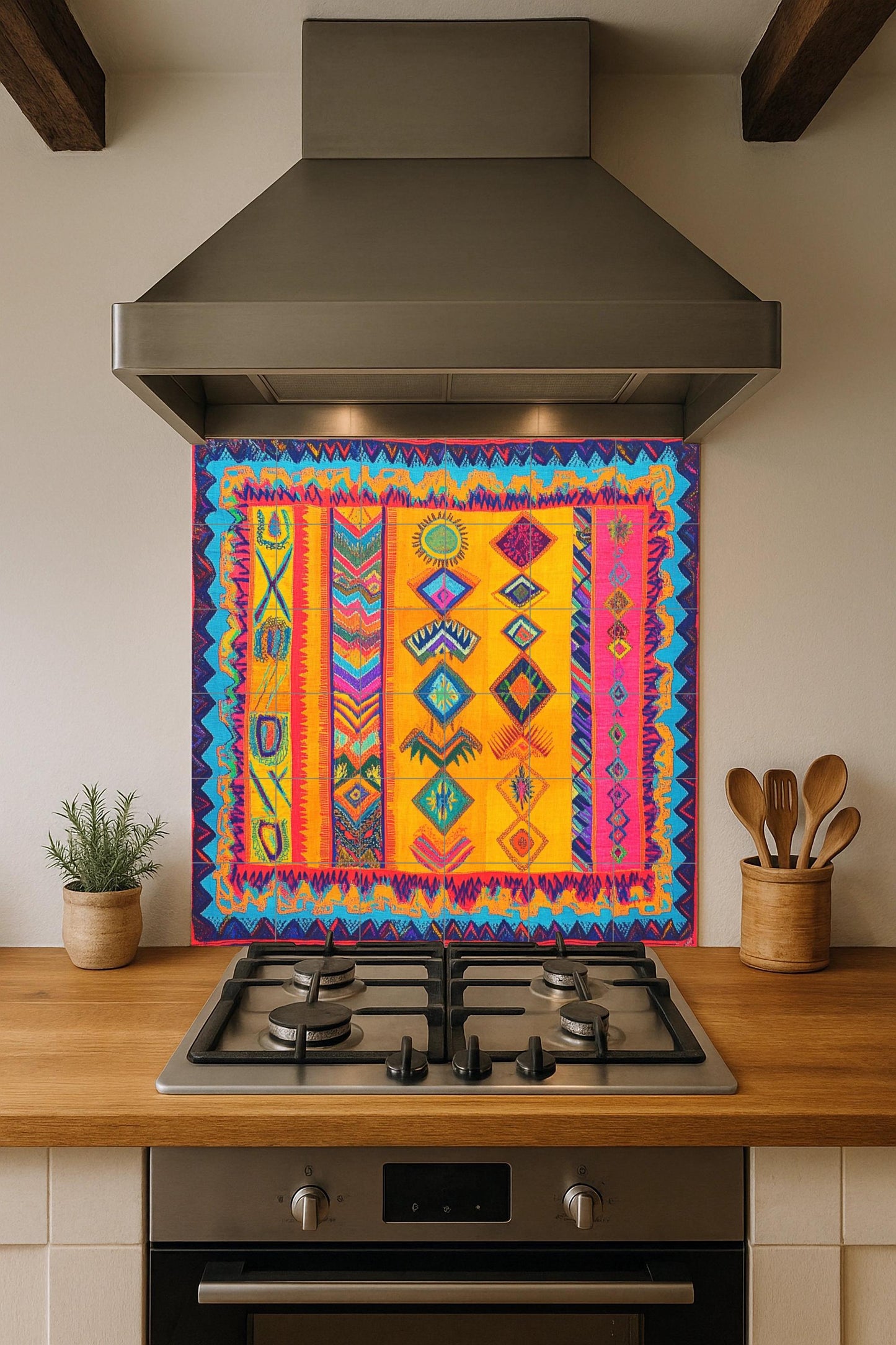 Textil Wayuu — Fresque Murale en Carreaux de Céramique · Panneau Mural Ornemental