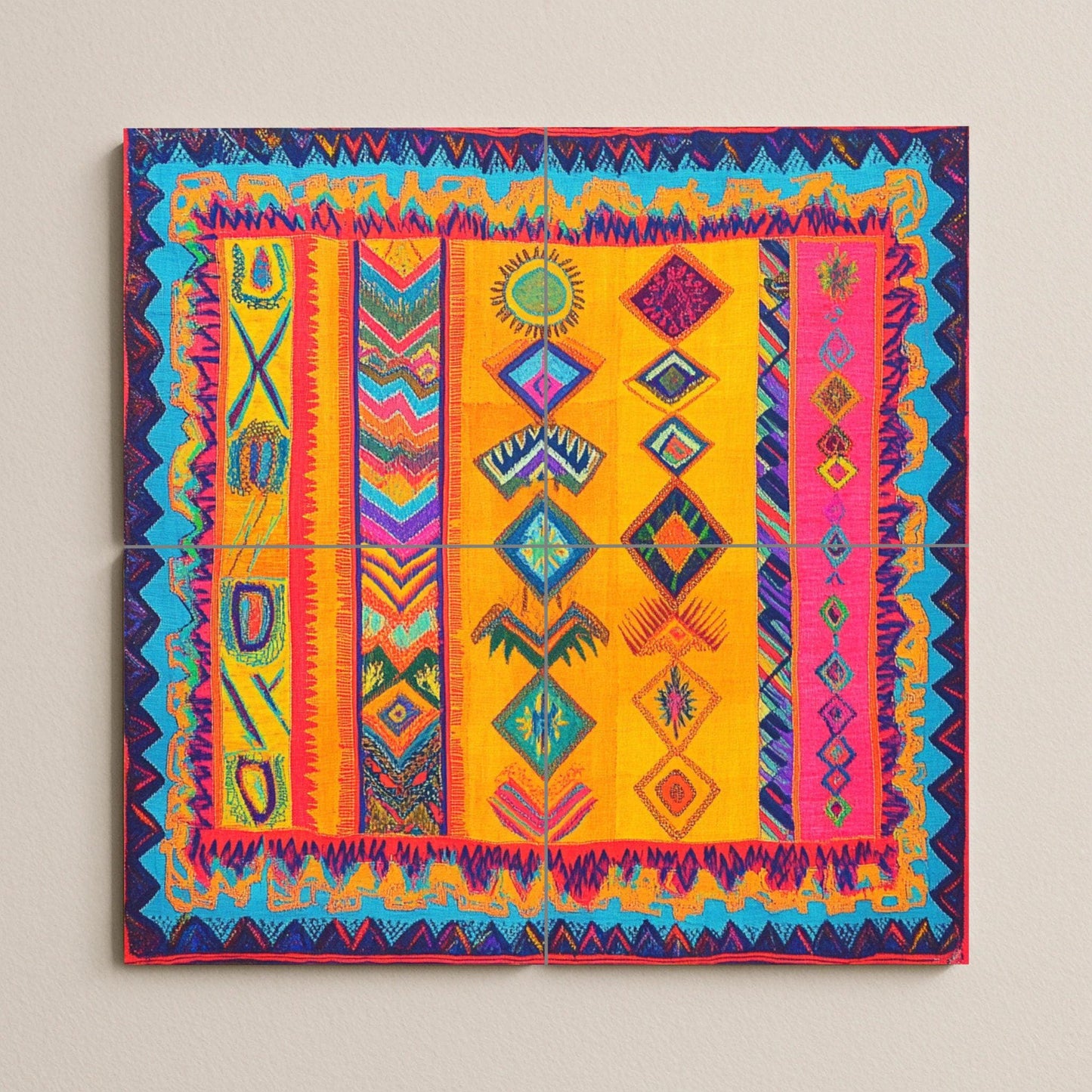Textil Wayuu — Fresque Murale en Carreaux de Céramique · Panneau Mural Ornemental