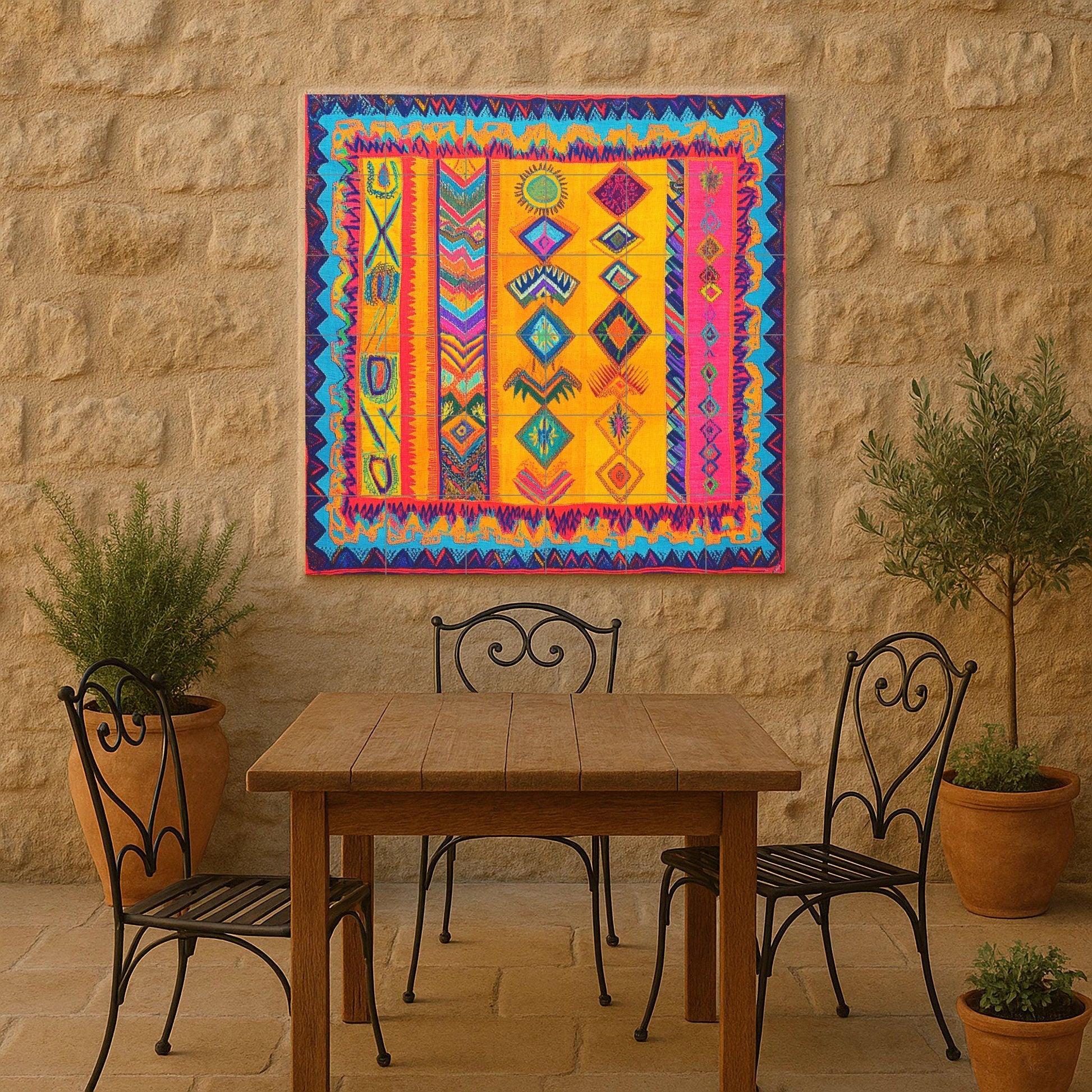 Textil Wayuu — Fresque Murale en Carreaux de Céramique · Panneau Mural Ornemental