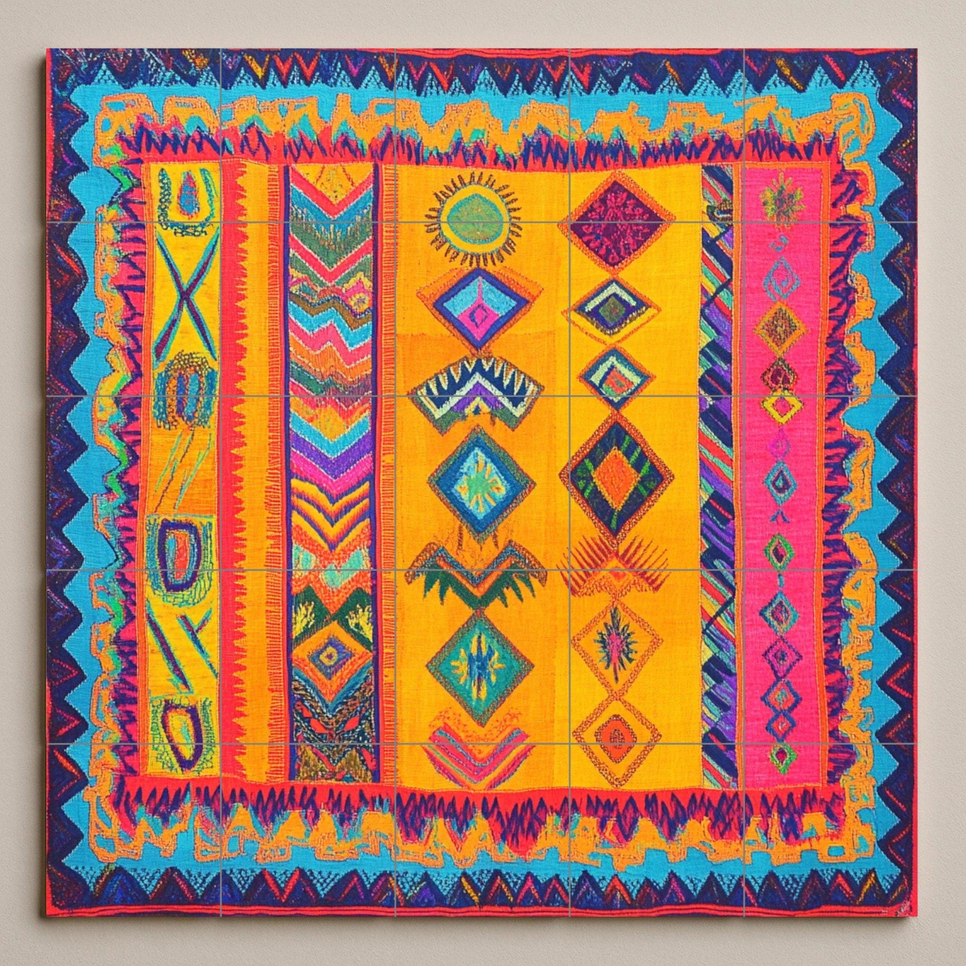 Textil Wayuu — Fresque Murale en Carreaux de Céramique · Panneau Mural Ornemental