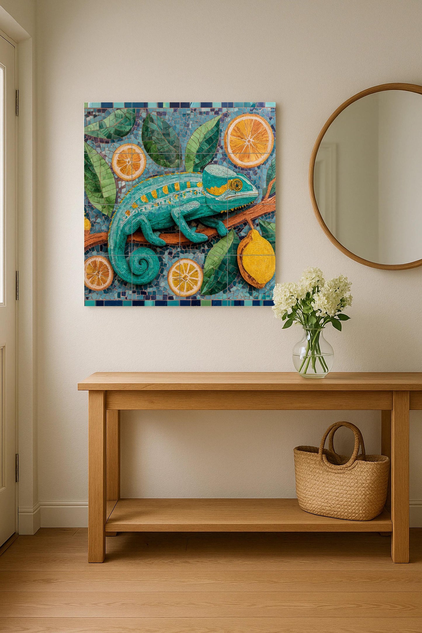 Mosaico di camaleón — Murale in Piastrelle di Ceramica · Arte Rustica di Fattoria