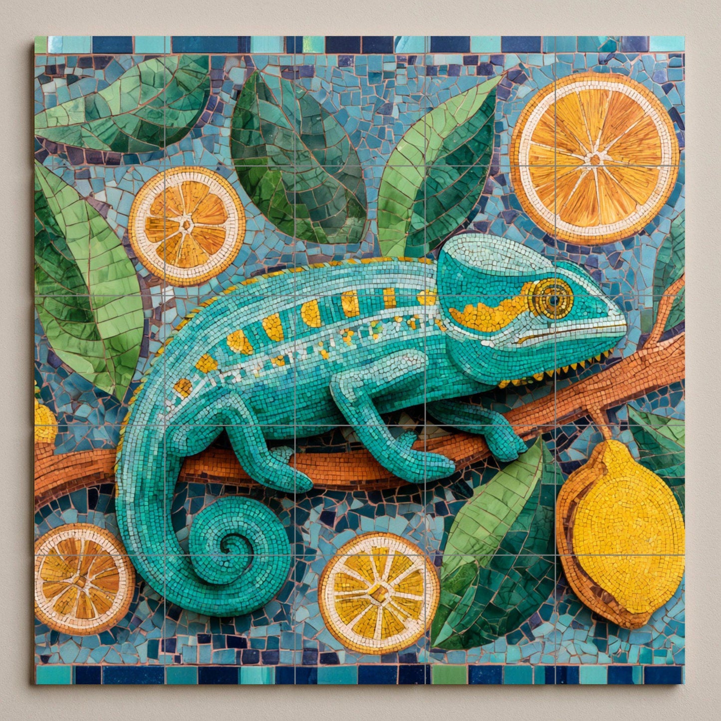 Mosaico di camaleón — Murale in Piastrelle di Ceramica · Arte Rustica di Fattoria