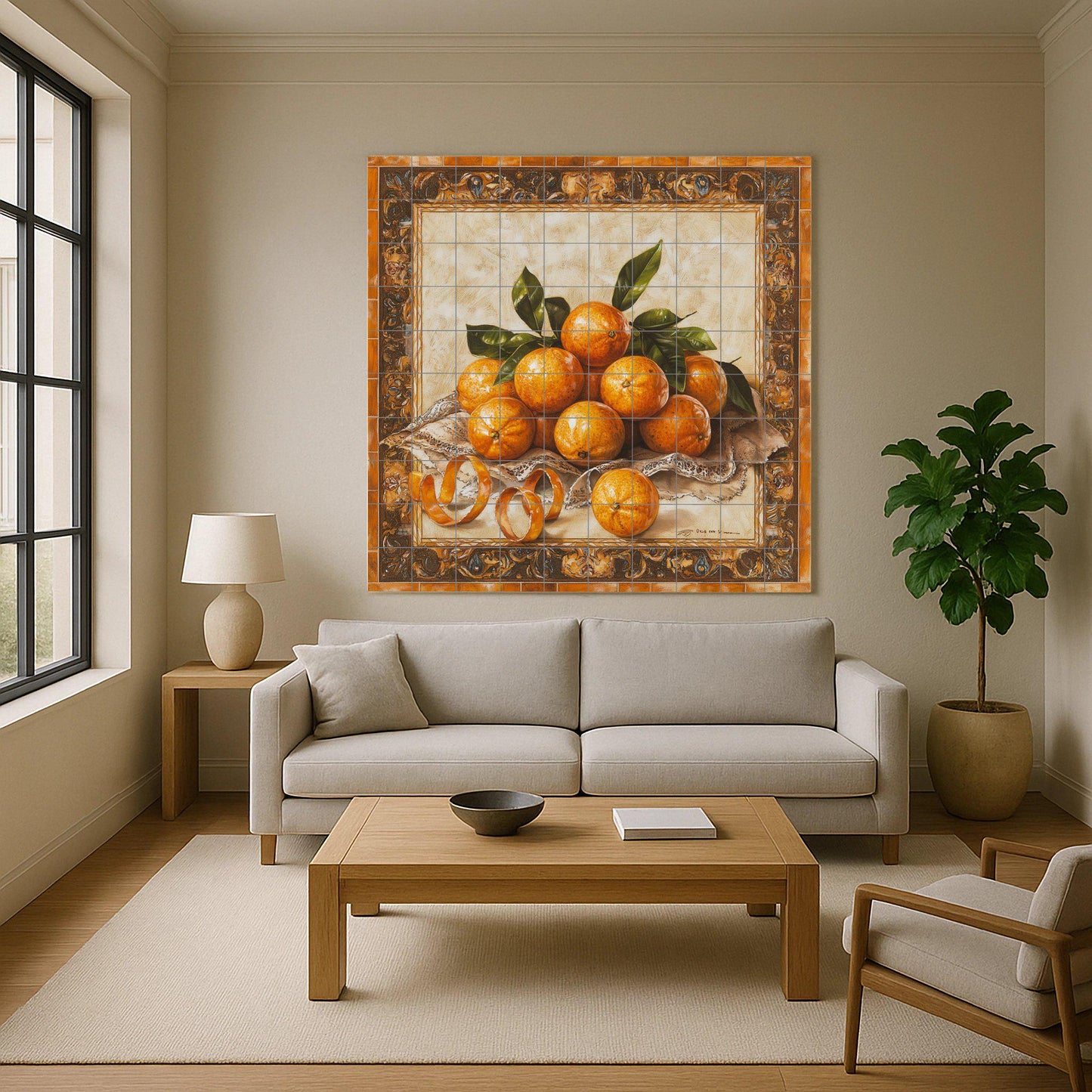 Naranjas, cáscaras rizadas, tela de encaje — Culinary Wall Décor · Tile Wall Art