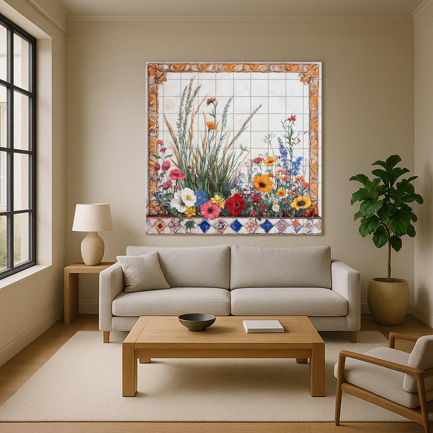 Borde de prado de flores silvestres, tallos — Fliesen-Wandbild aus Keramik · Garten- & Natur-Dekor