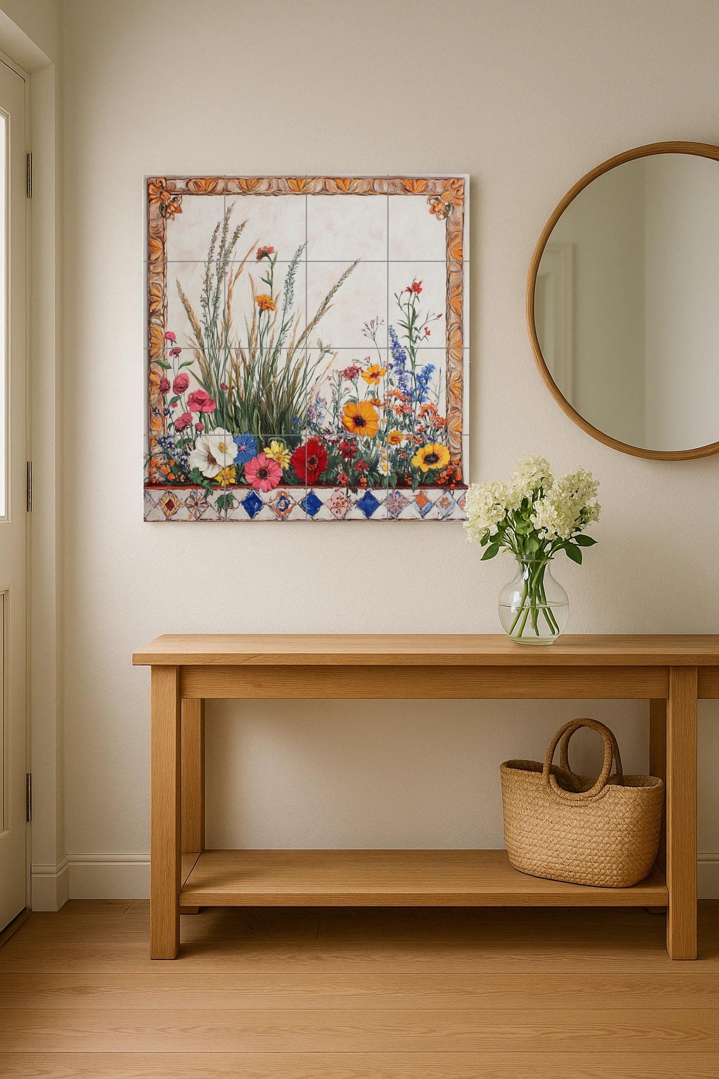Borde de prado de flores silvestres, tallos — Fliesen-Wandbild aus Keramik · Garten- & Natur-Dekor