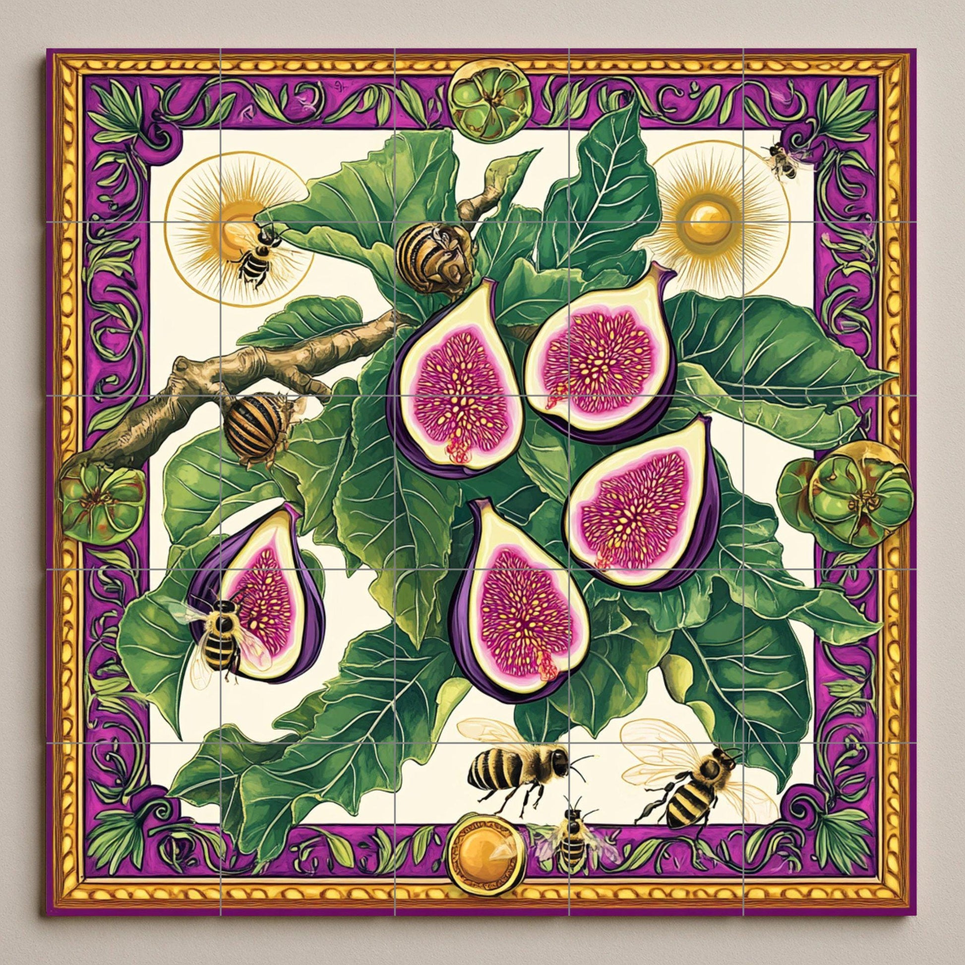 Higos, hojas, abejas y caracoles, diseño · Murale Ceramico — Decoro Culinario