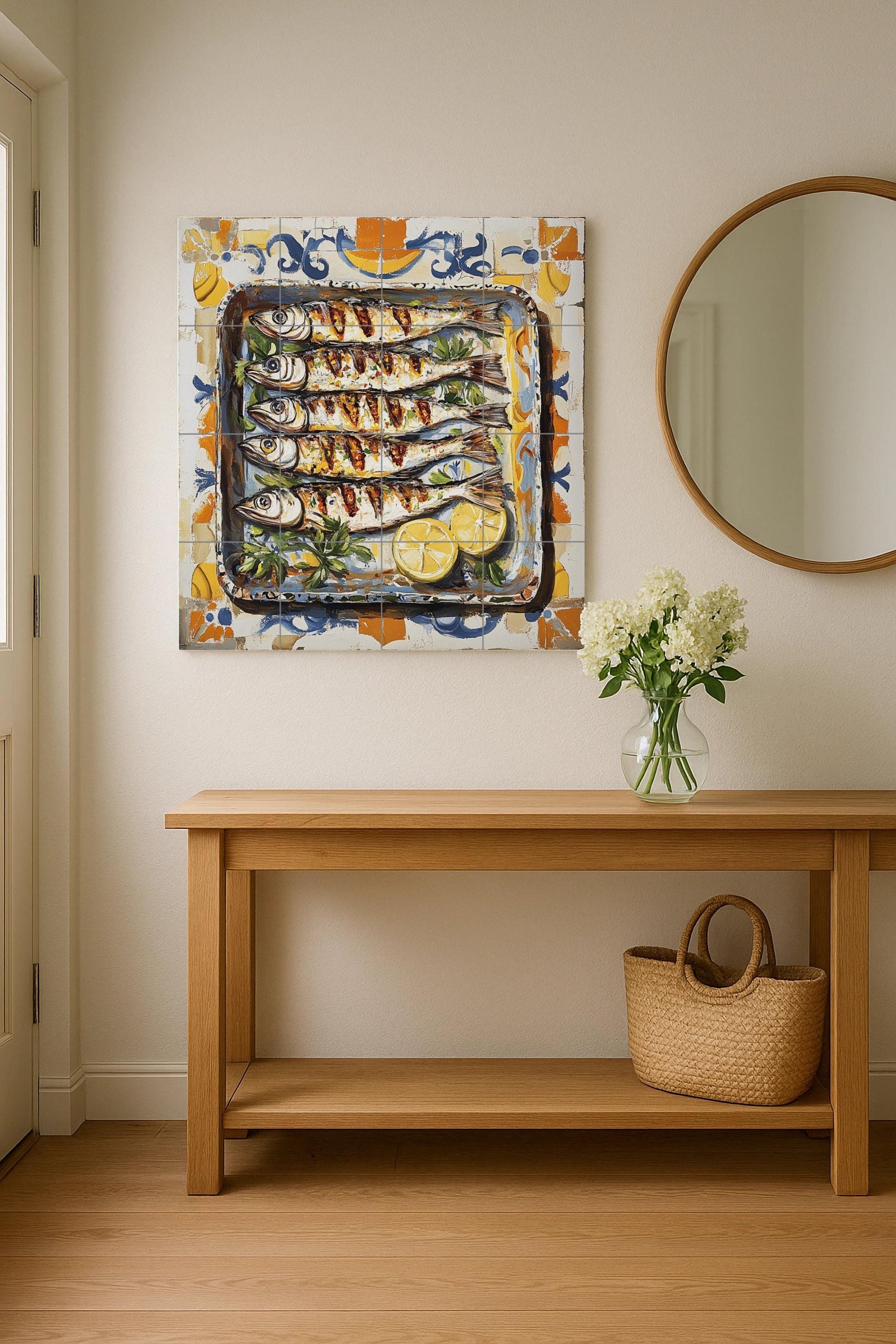 Ceramic Tile Mural: Sardinas de Málaga con tradición marinera anda — City & Landmark Art