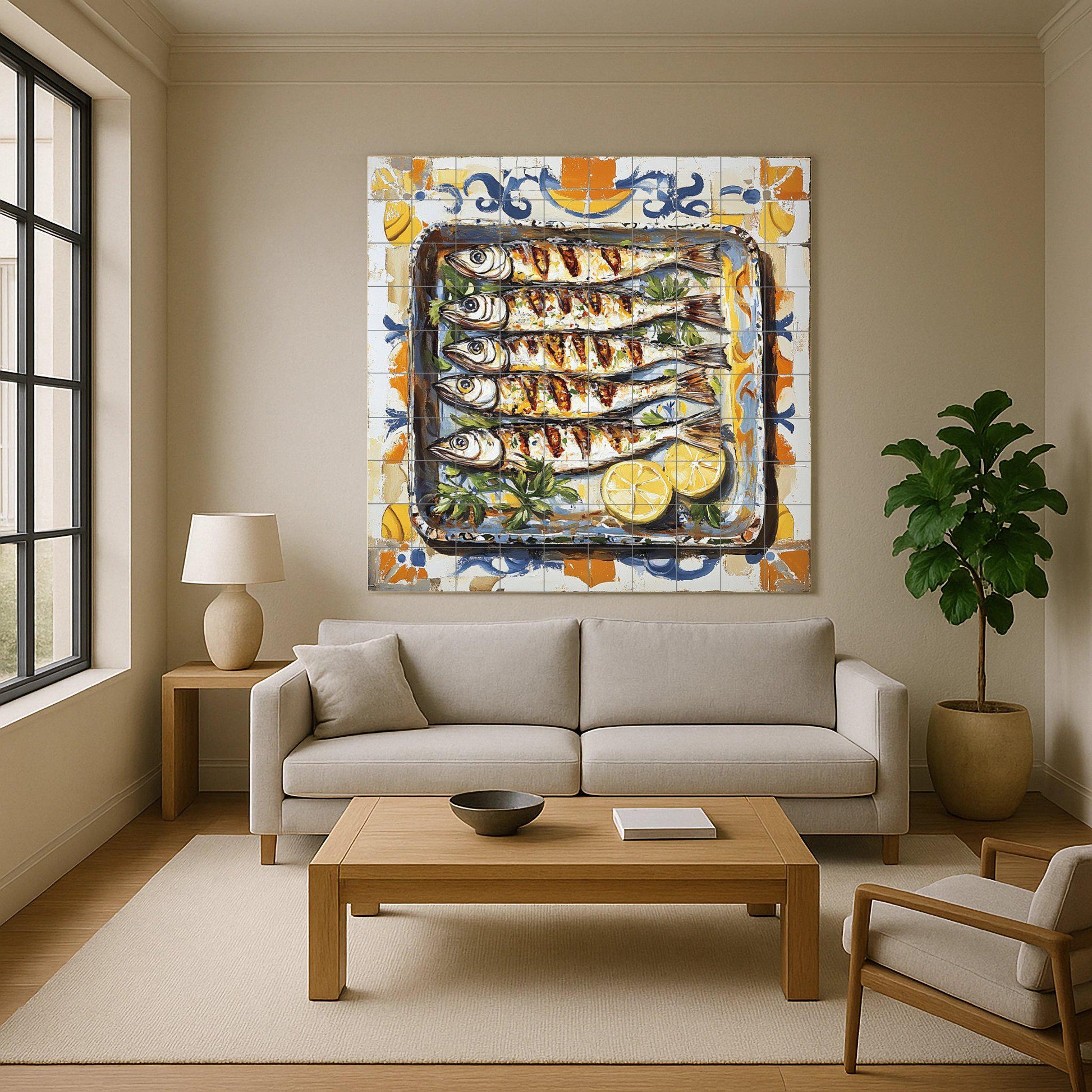 Ceramic Tile Mural: Sardinas de Málaga con tradición marinera anda — City & Landmark Art