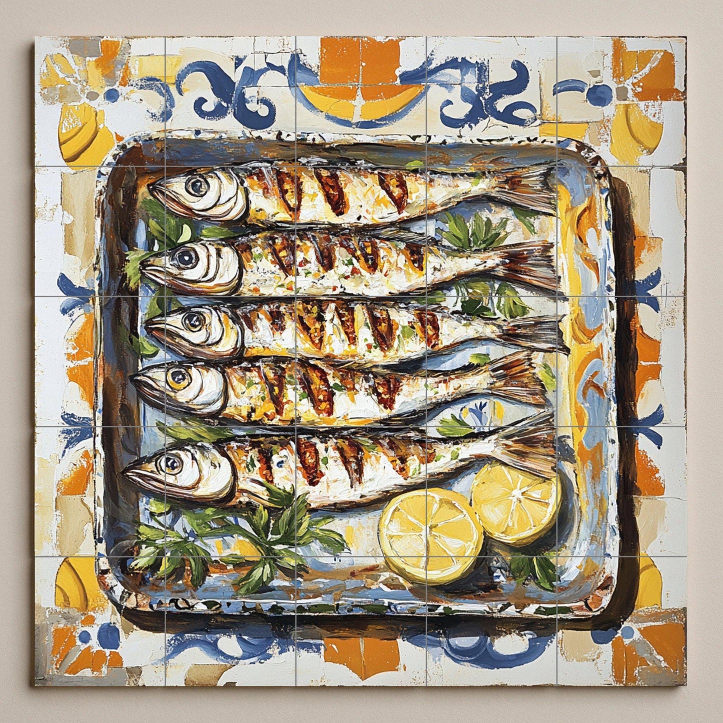 Ceramic Tile Mural: Sardinas de Málaga con tradición marinera anda — City & Landmark Art