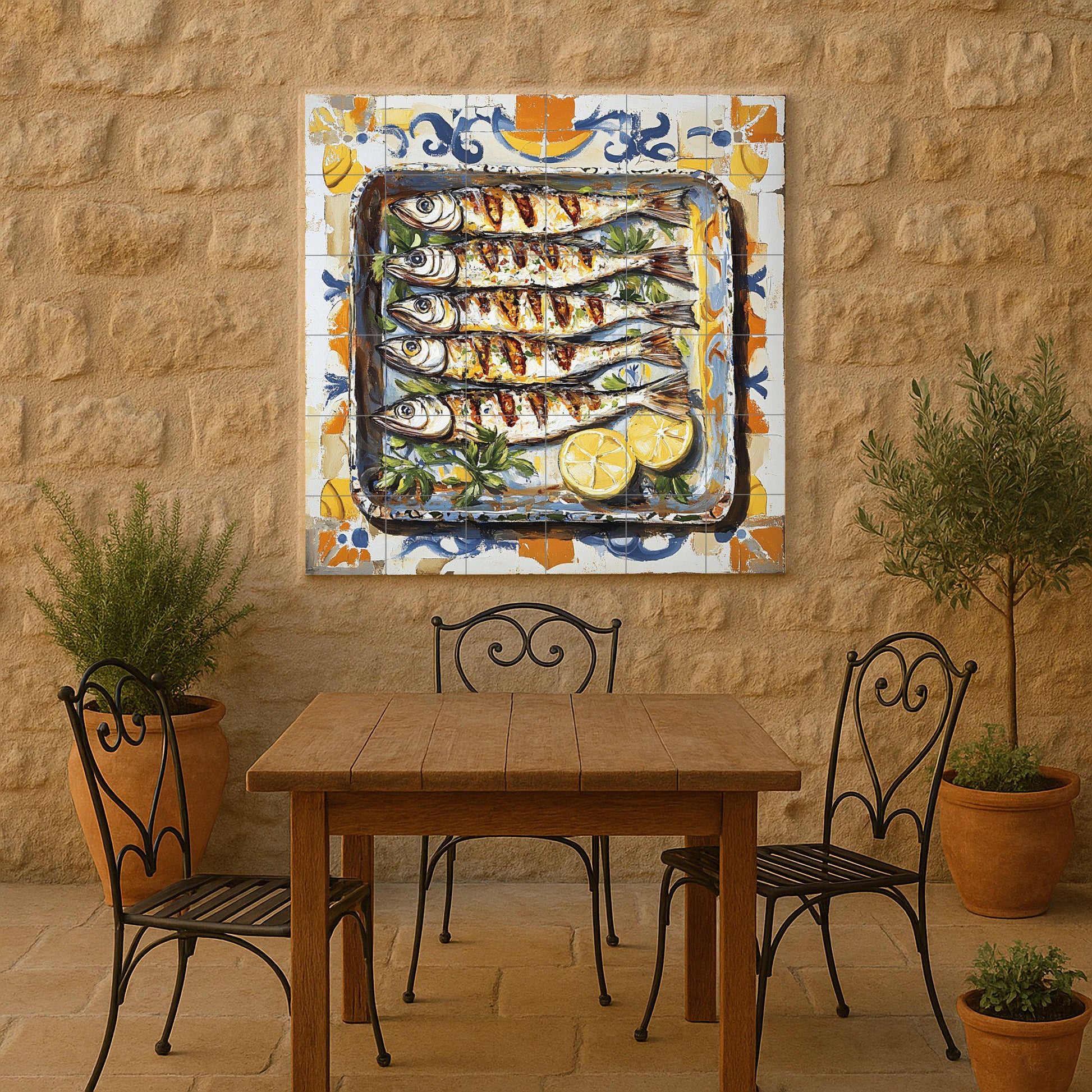 Ceramic Tile Mural: Sardinas de Málaga con tradición marinera anda — City & Landmark Art