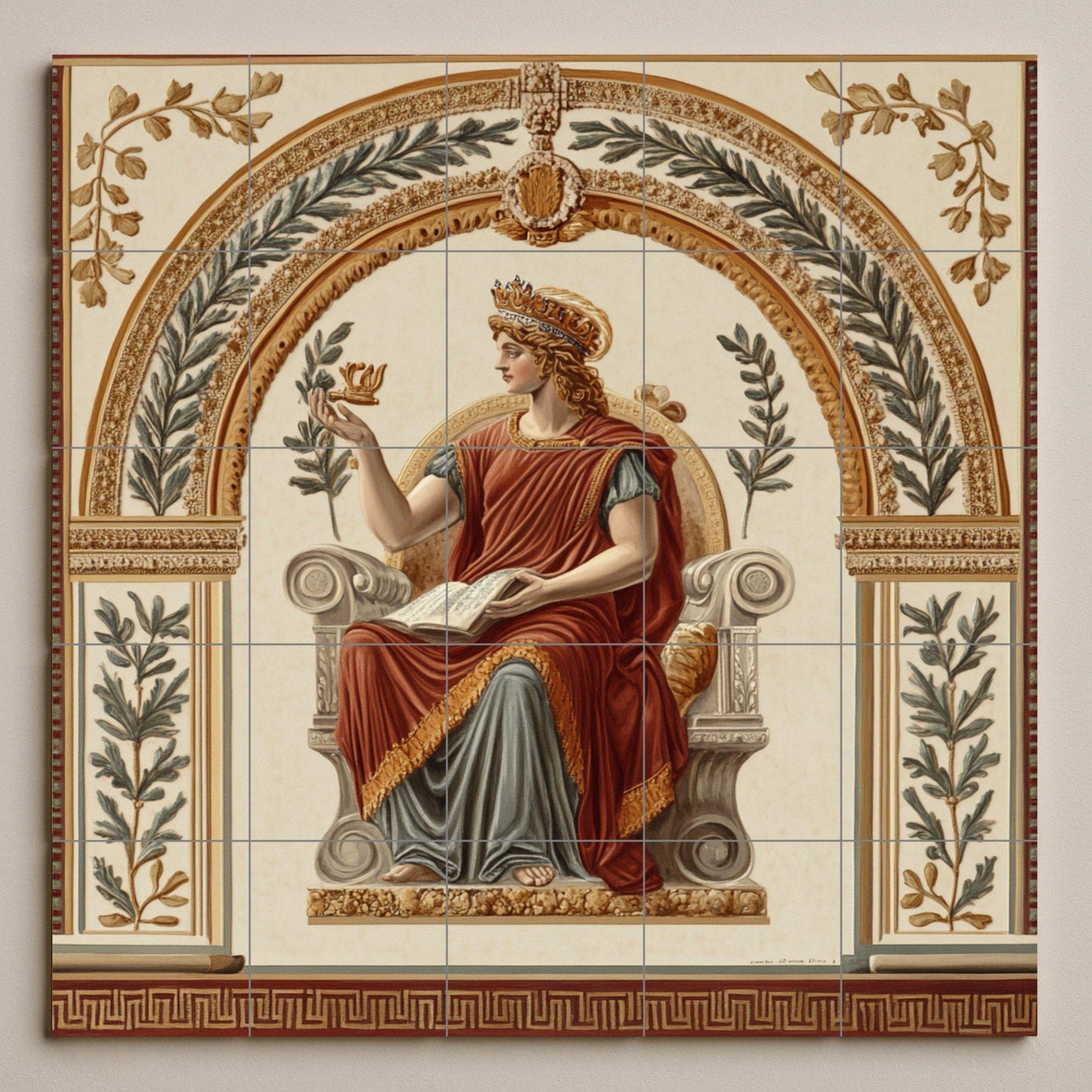 Style Fresque Pompéien avec Déesse Assise clás — Art Mural Mythologique, Art Mural en Céramique