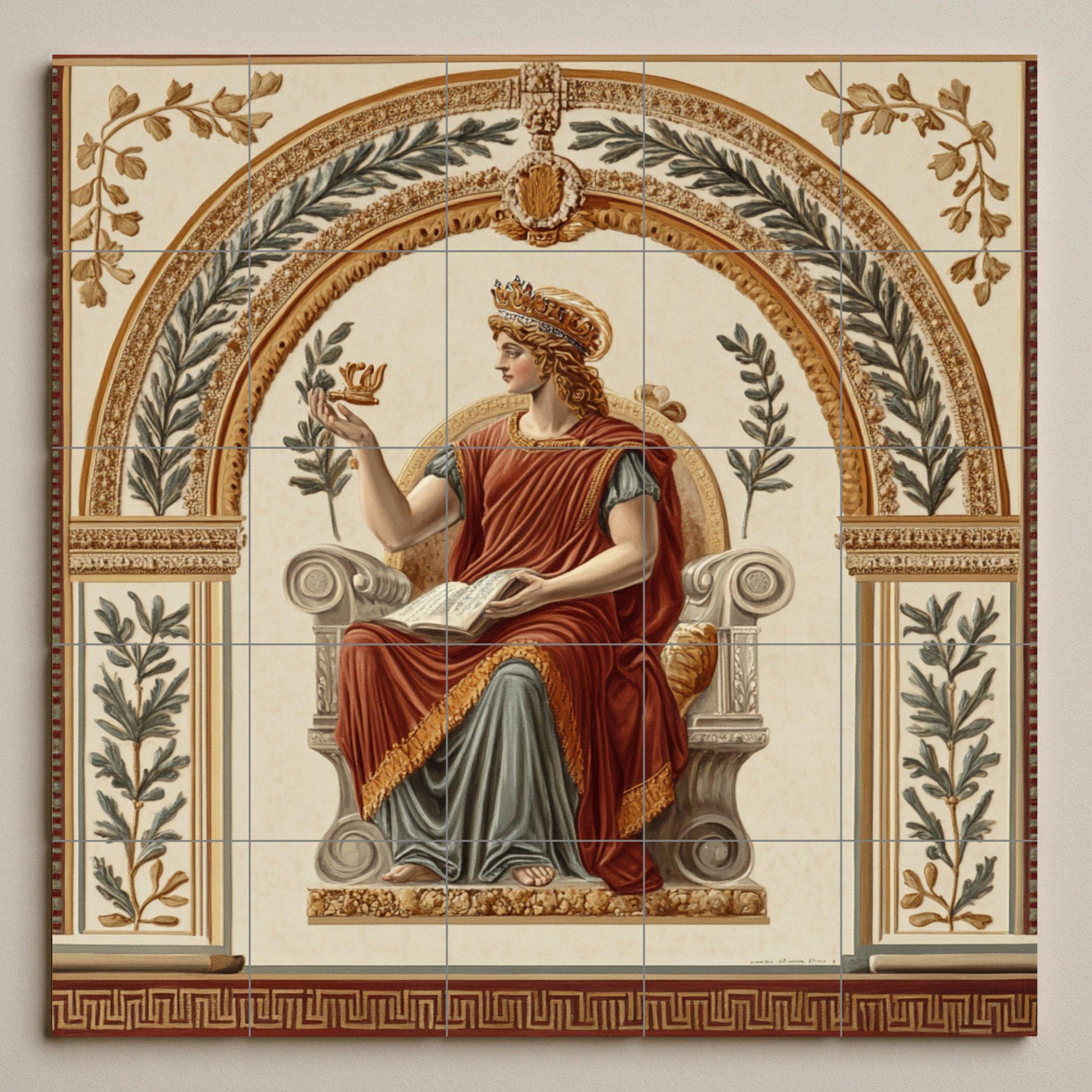 Style Fresque Pompéien avec Déesse Assise clás — Art Mural Mythologique, Art Mural en Céramique