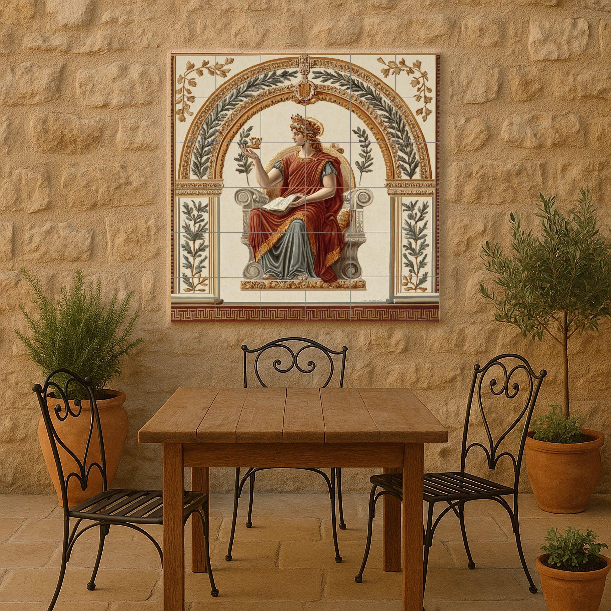 Style Fresque Pompéien avec Déesse Assise clás — Art Mural Mythologique, Art Mural en Céramique