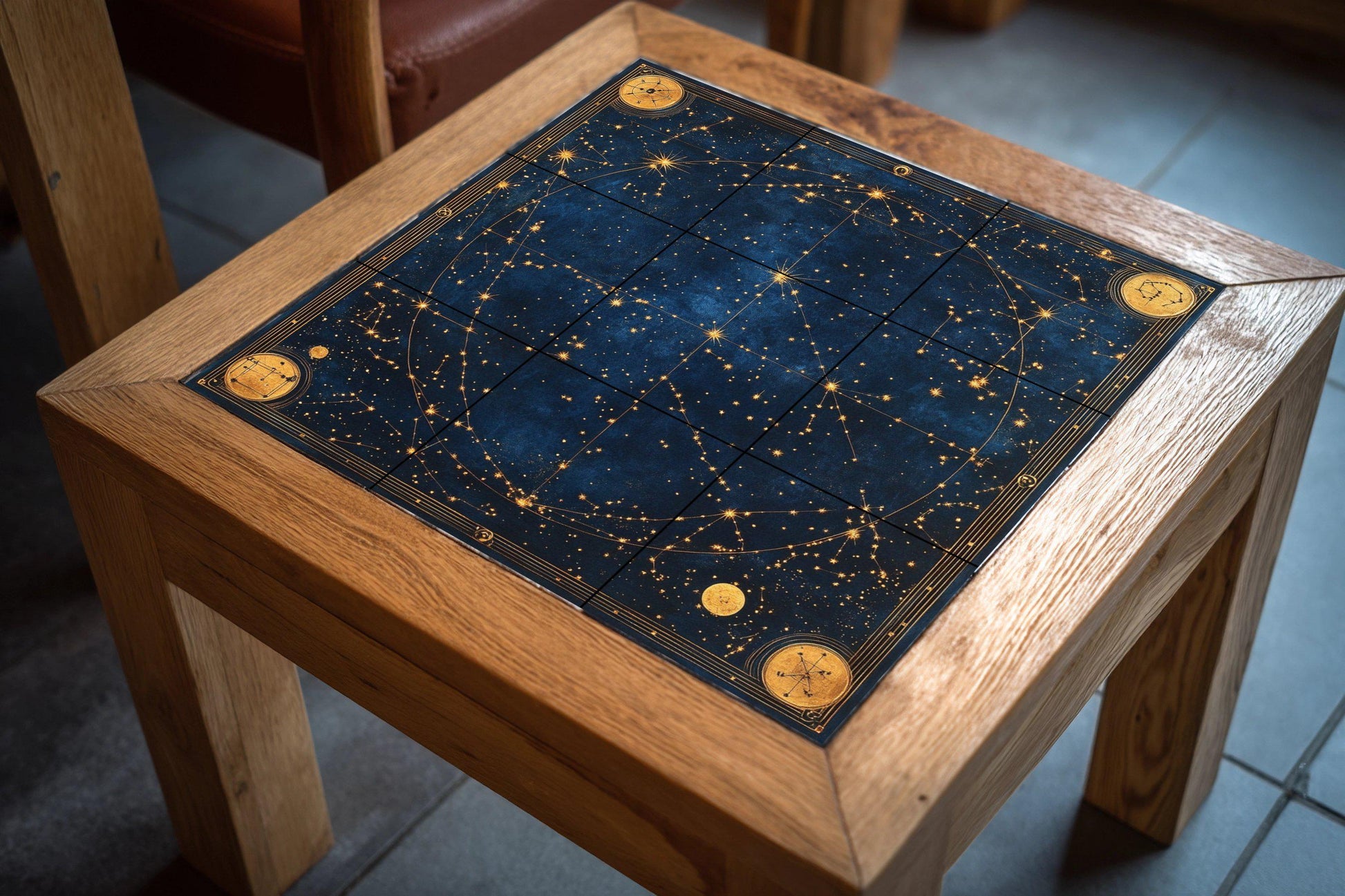Mural de azulejos cerámicos con mapa estelar celestial antiguo con…