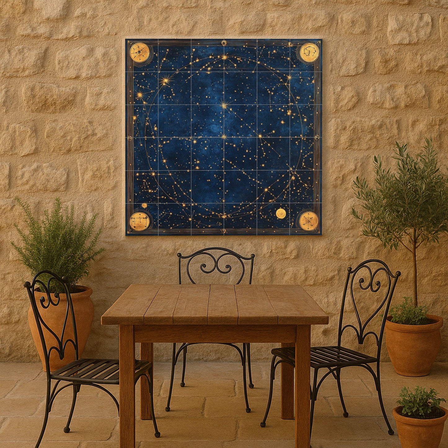 Mural de azulejos cerámicos con mapa estelar celestial antiguo con…