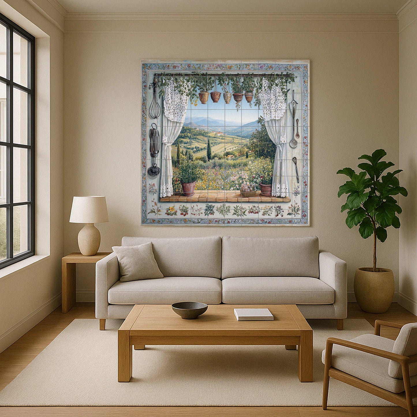 Vista a la campiña toscana y colinas de viñ — Fresque Murale en Carreaux de Céramique · Décor Mural Culinaire