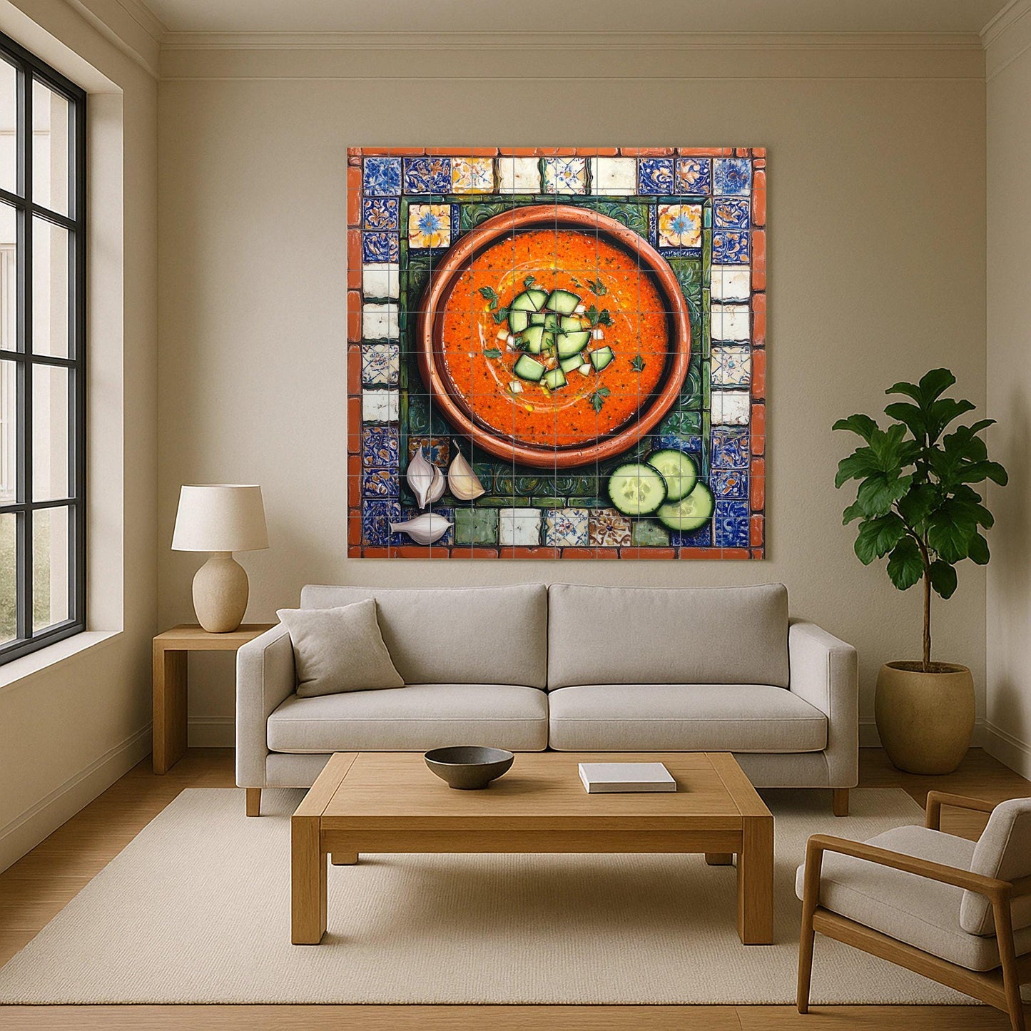 Mural de azulejos cerámicos de gazpacho andaluz con cuenco de…