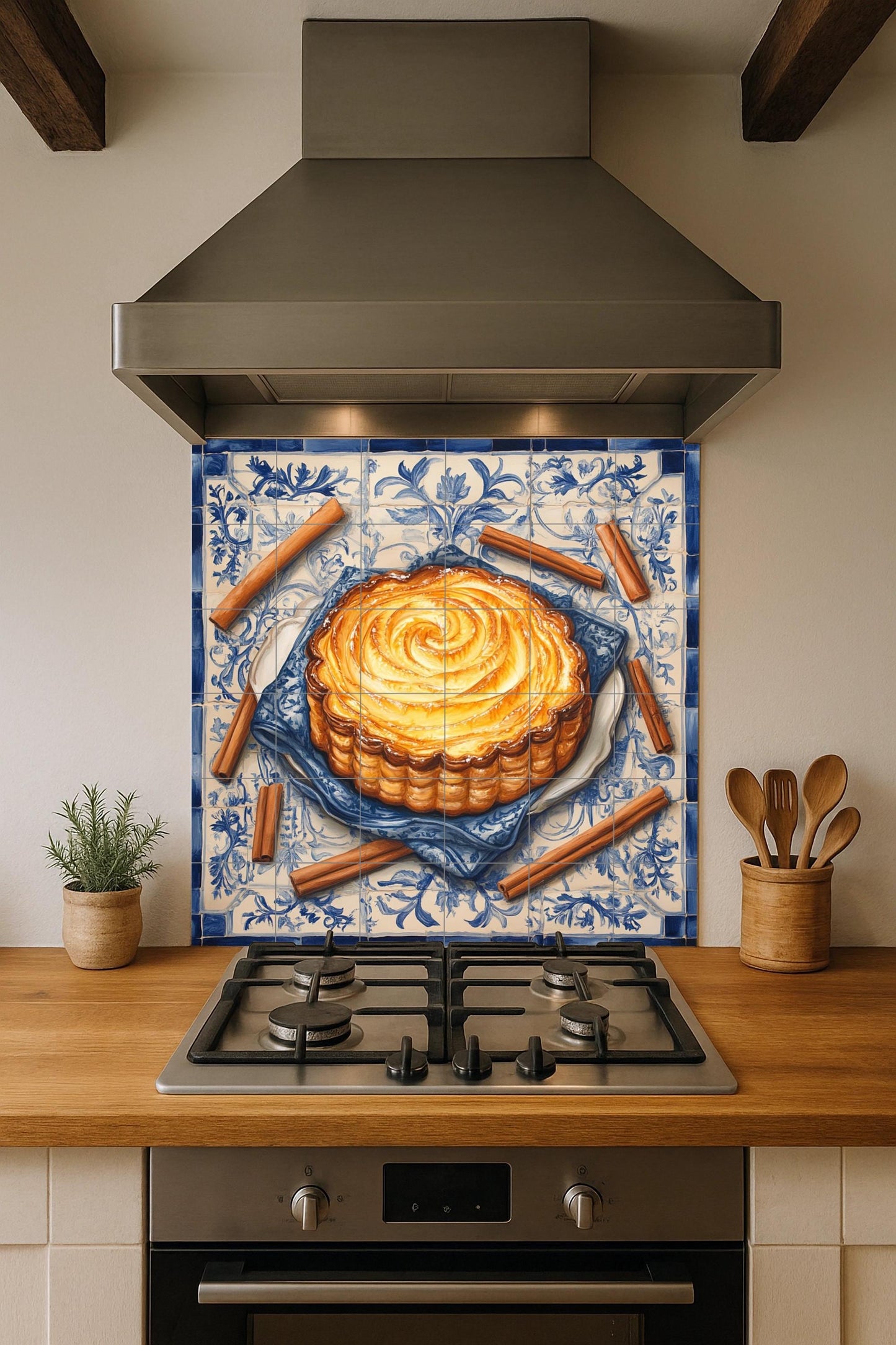 Mural portugués de azulejos de cerámica pastel de nata con palitos de…