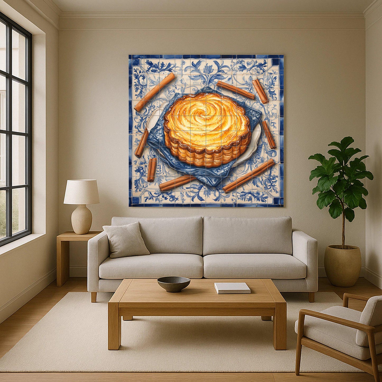 Mural portugués de azulejos de cerámica pastel de nata con palitos de…