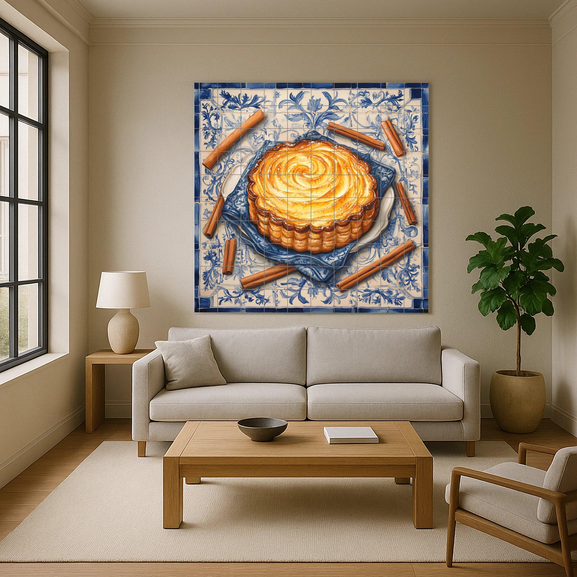 Mural portugués de azulejos de cerámica pastel de nata con palitos de…