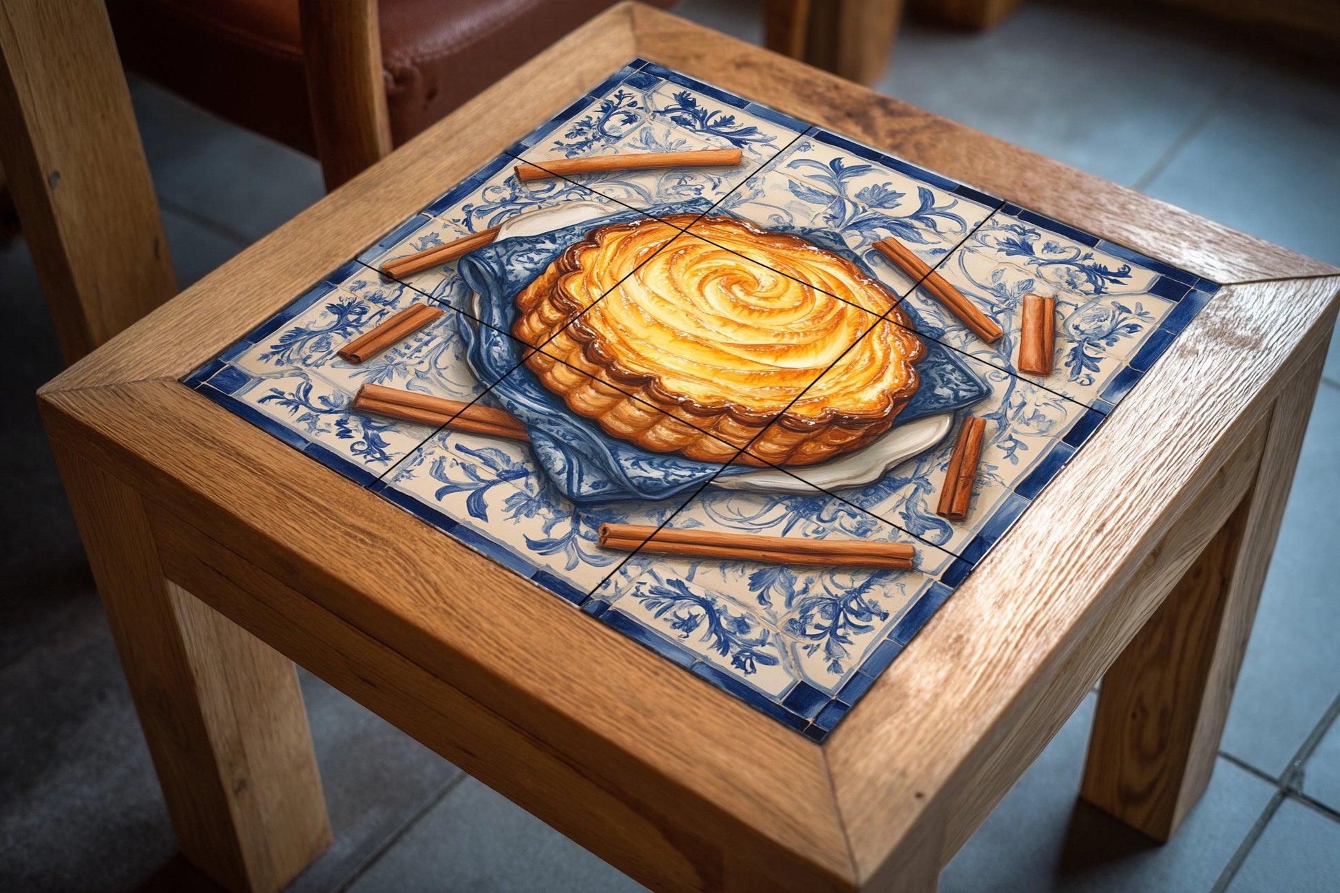 Mural portugués de azulejos de cerámica pastel de nata con palitos de…