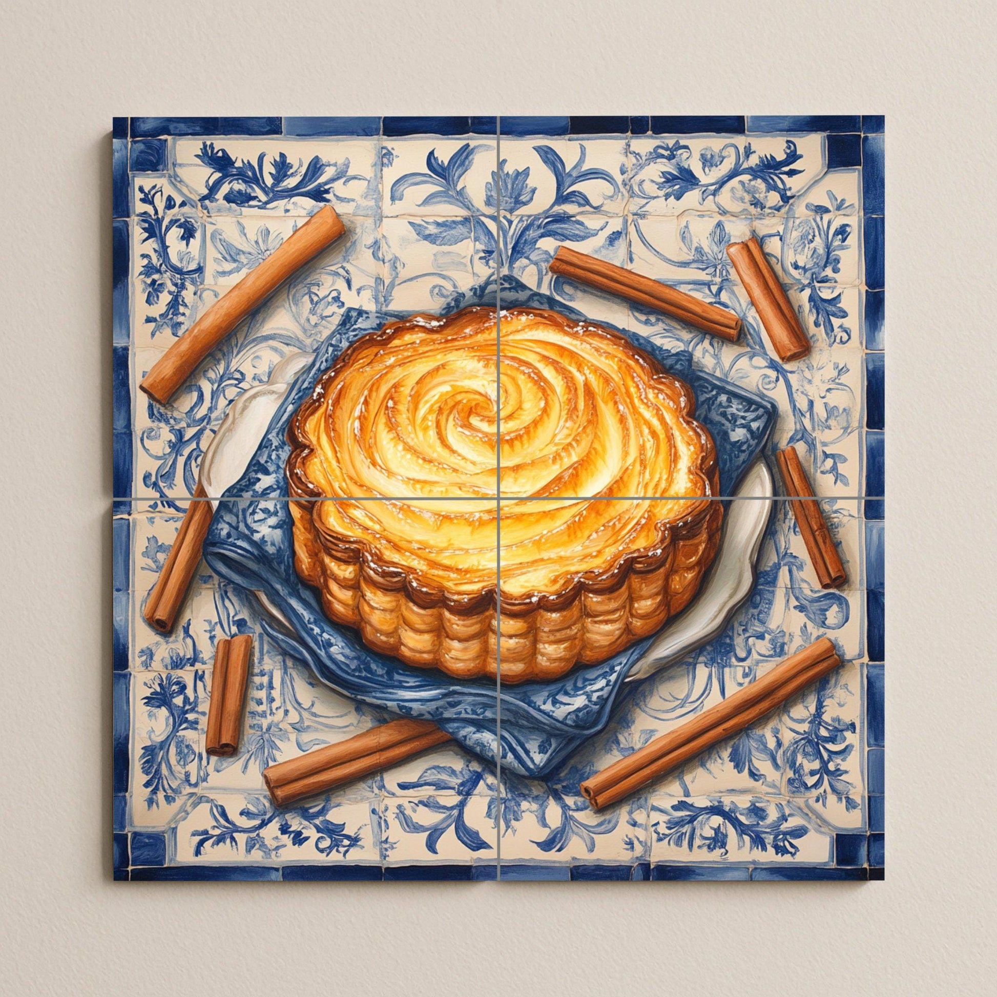 Mural portugués de azulejos de cerámica pastel de nata con palitos de…