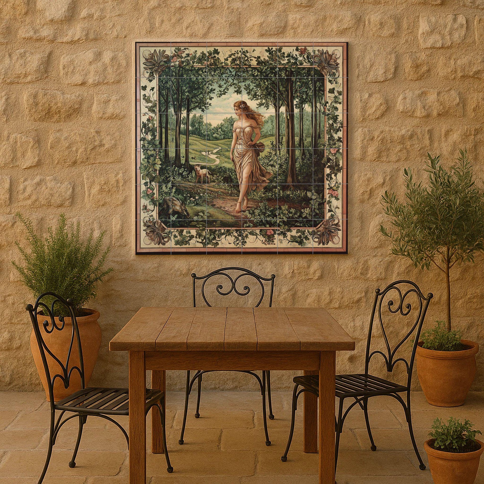 Une Déesse Mythologique du Forêt avec Allégorie p — Art Mural Mythologique, Art Mural en Céramique