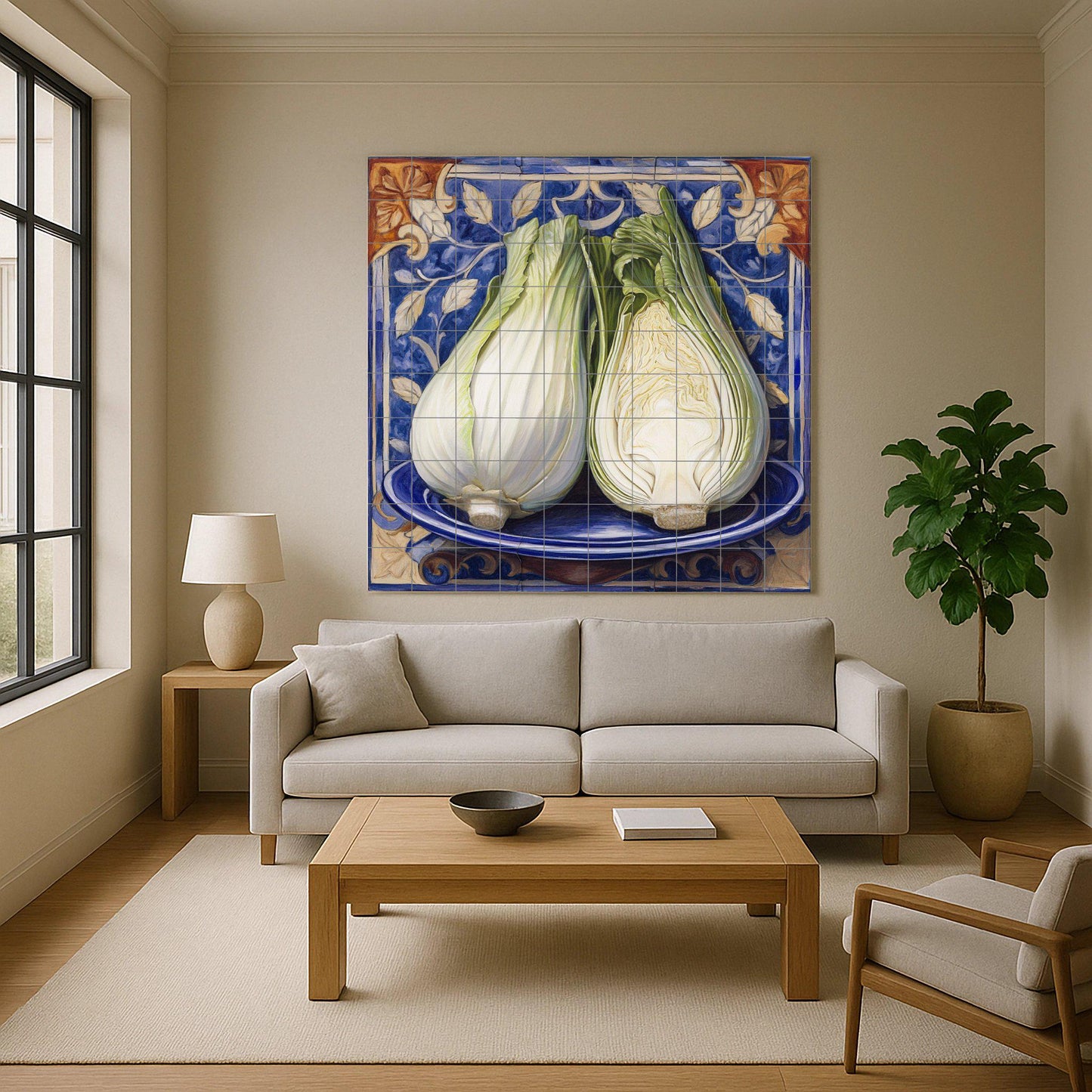 Hinojo Italienisch mit Bordüre Blau von Majolika r — Fliesen-Wandbild aus Keramik · Rustikale Bauernhaus-Kunst