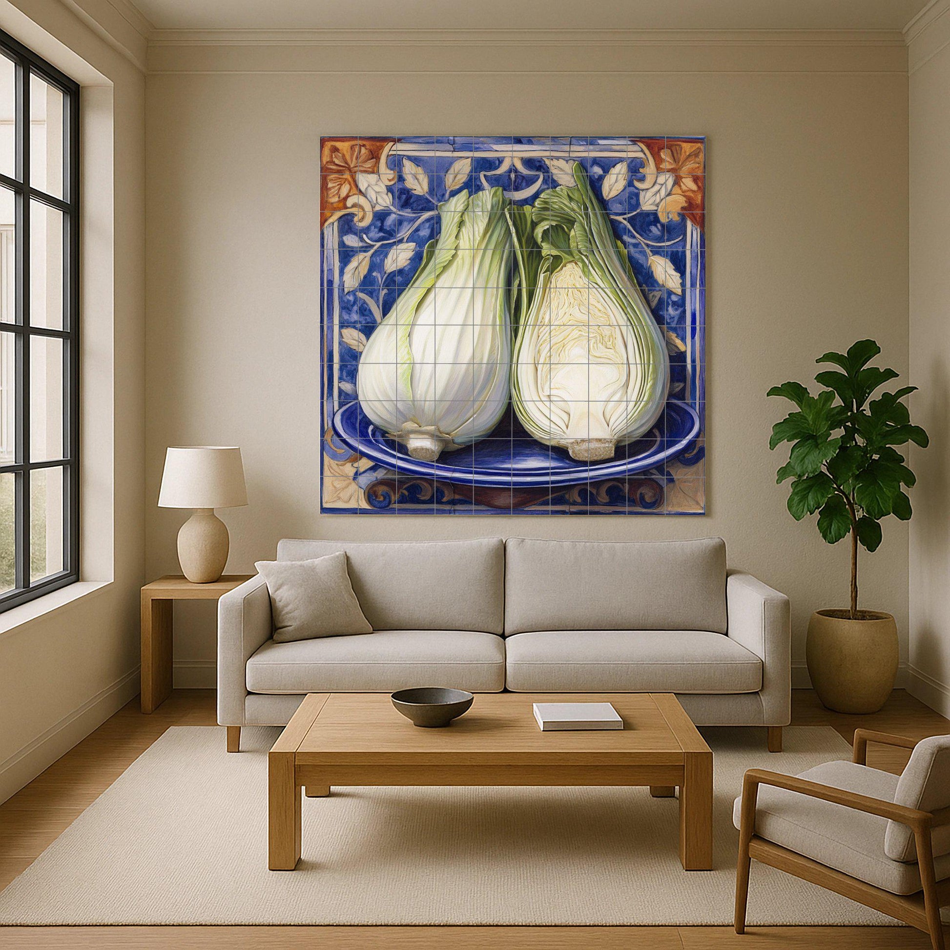 Hinojo Italienisch mit Bordüre Blau von Majolika r — Fliesen-Wandbild aus Keramik · Rustikale Bauernhaus-Kunst