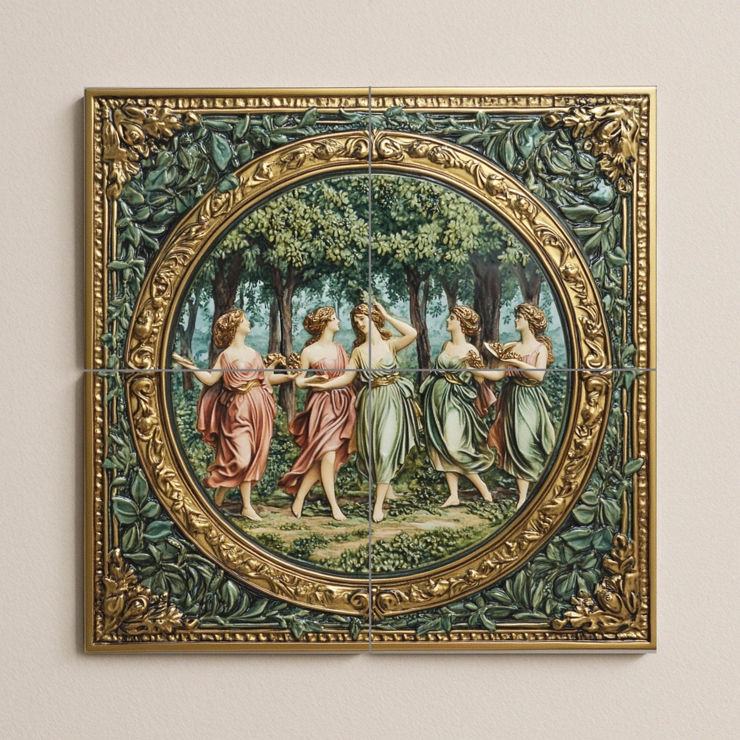 Renacentistas con gracia danzante mitológica, fre · Murale Ceramico — Leggende ed Epica