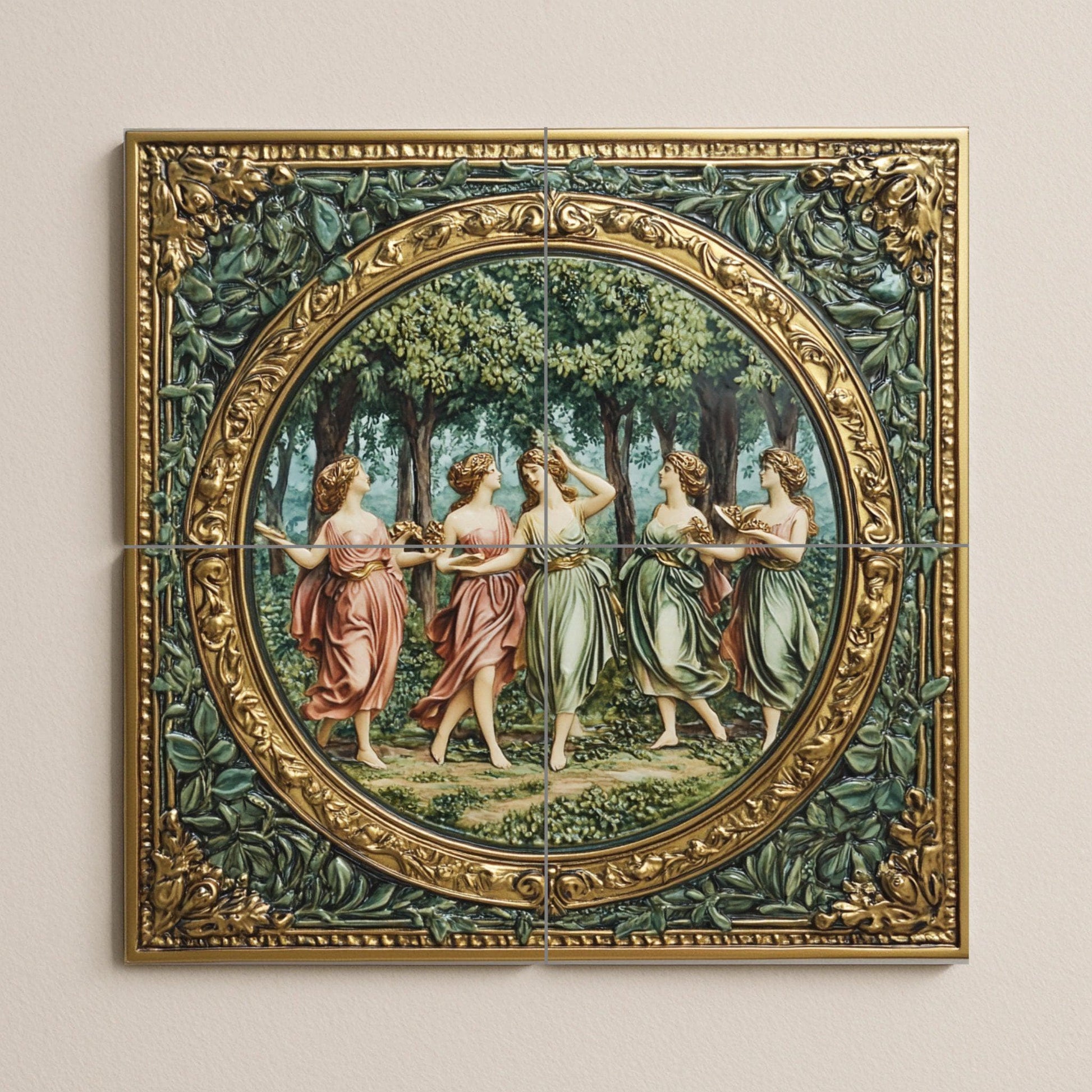 Renacentistas con gracia danzante mitológica, fre · Murale Ceramico — Leggende ed Epica
