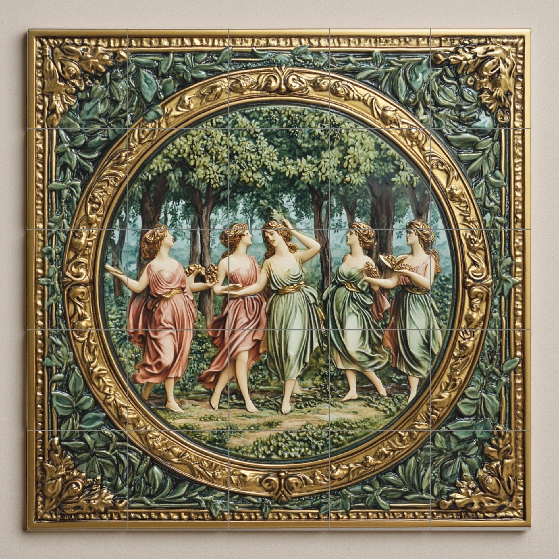 Renacentistas con gracia danzante mitológica, fre · Murale Ceramico — Leggende ed Epica