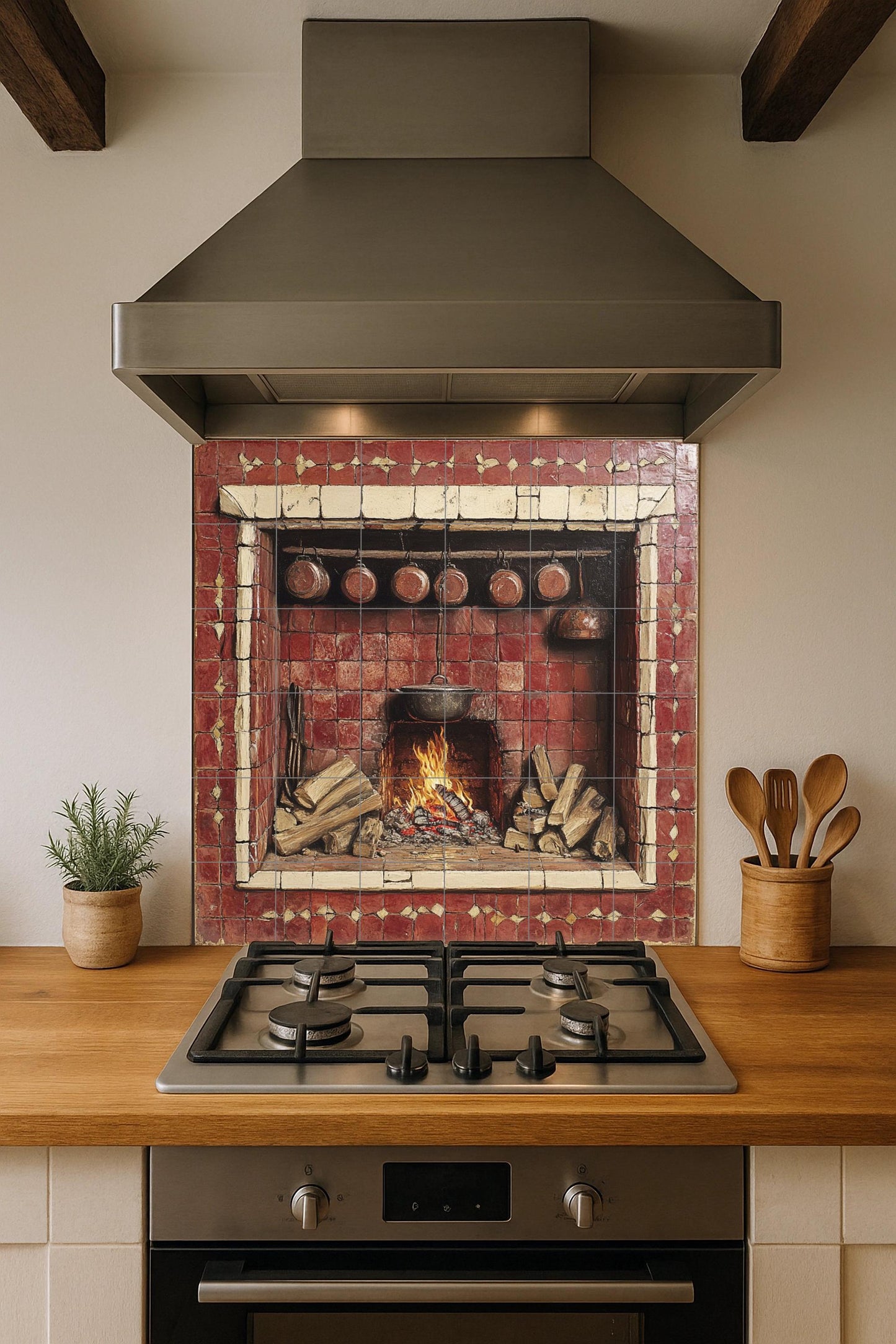 Fresque en Carrelage Chimenea Rustique — Art Rustique de Ferme