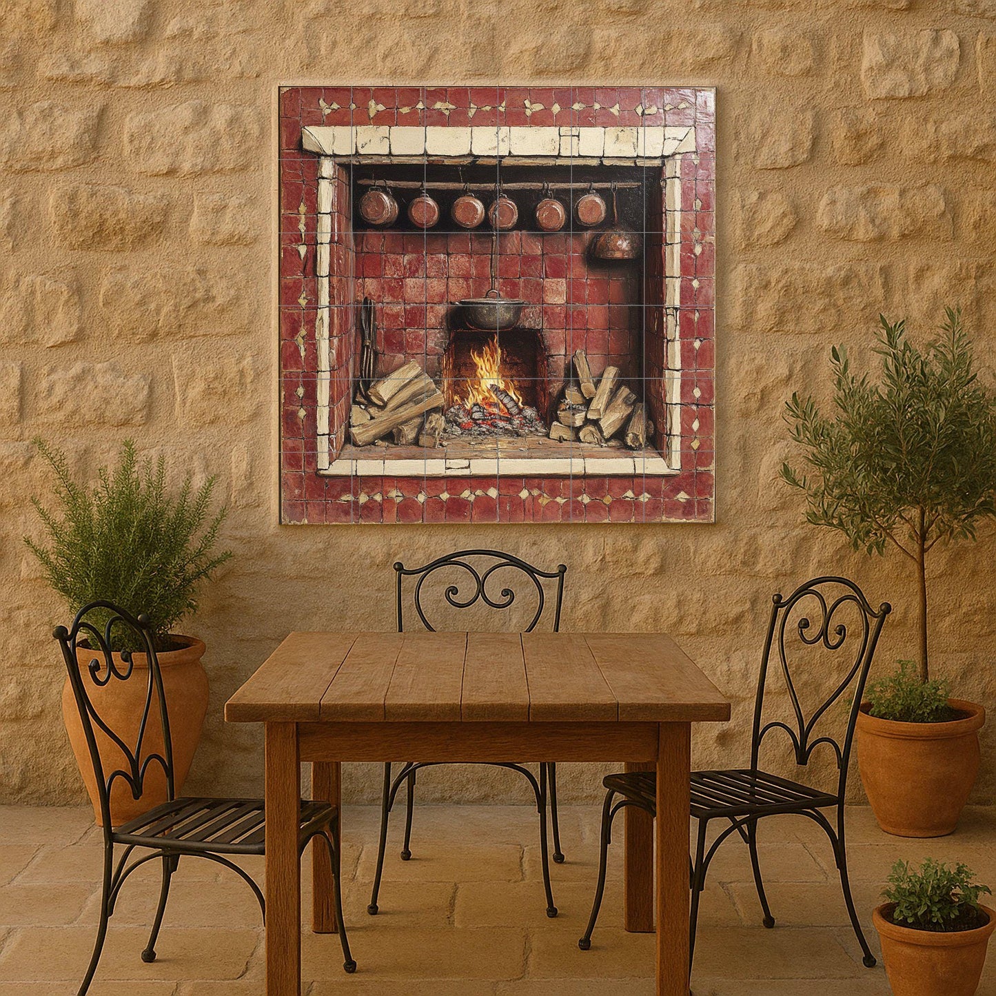 Fresque en Carrelage Chimenea Rustique — Art Rustique de Ferme