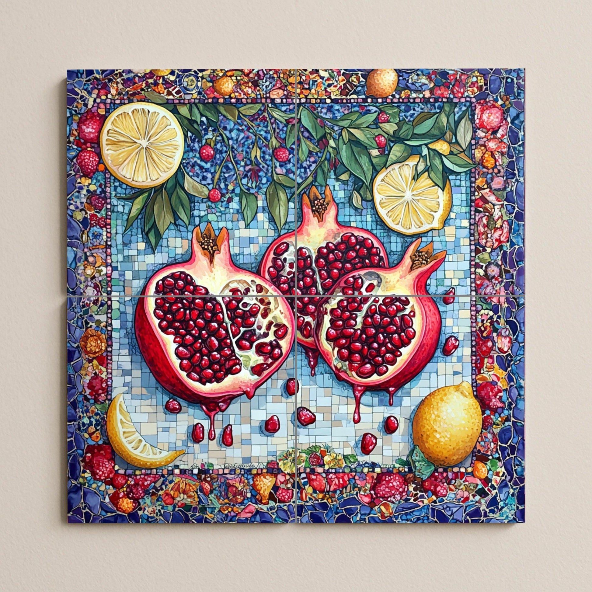 Pomegranate mediterránea — Rustic Farmhouse Art · Tile Wall Art