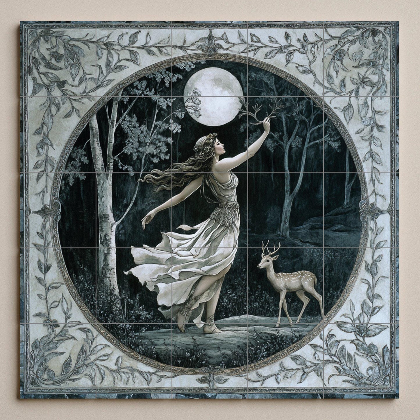 Mural de azulejos cerámicos de la Diosa Mística de la Luna