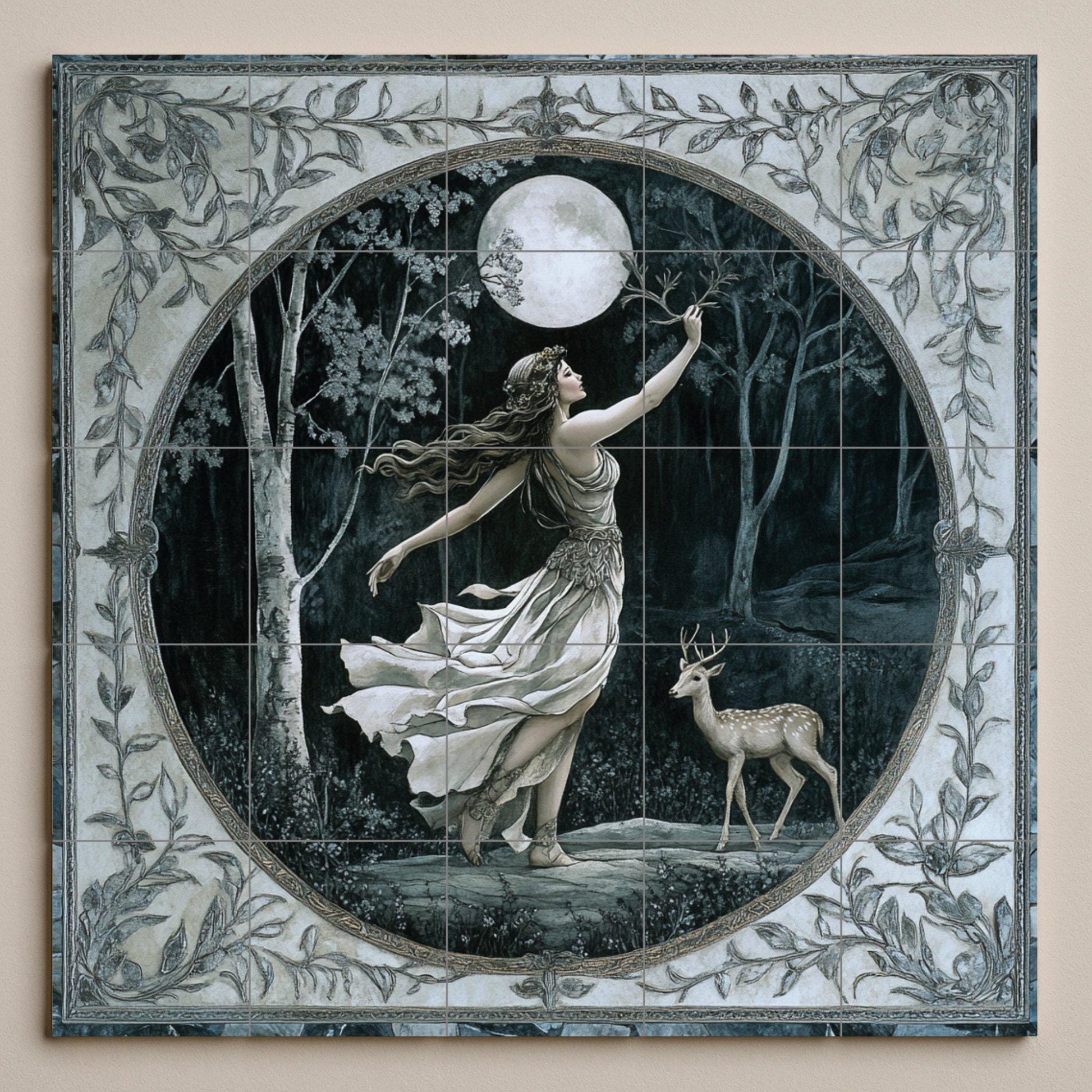 Mural de azulejos cerámicos de la Diosa Mística de la Luna
