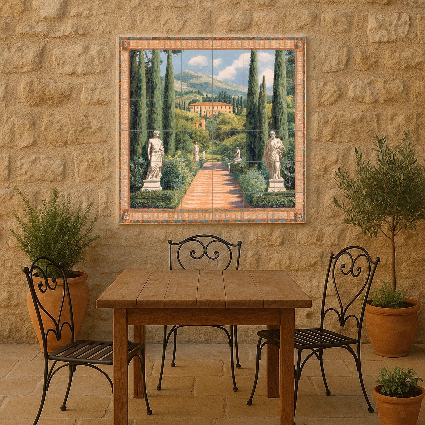 Jardin de villa Italienne · Fresque Céramique — Art Mural Nature