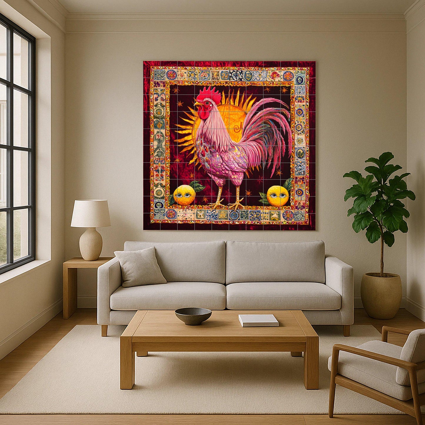 Ceramic Tile Mural: A Rooster vibrante — Kitchen & Country Scene