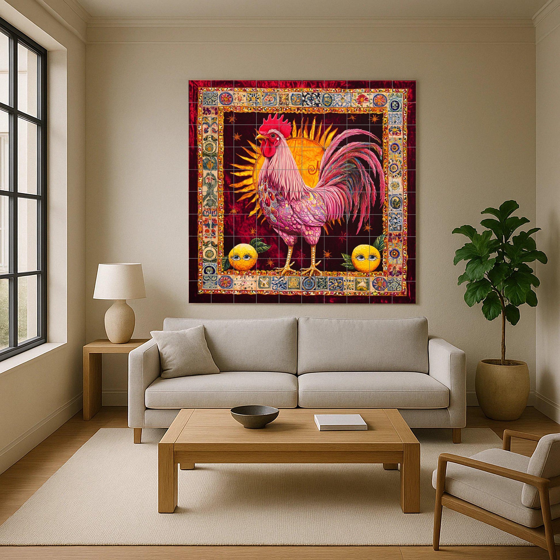 Ceramic Tile Mural: A Rooster vibrante — Kitchen & Country Scene