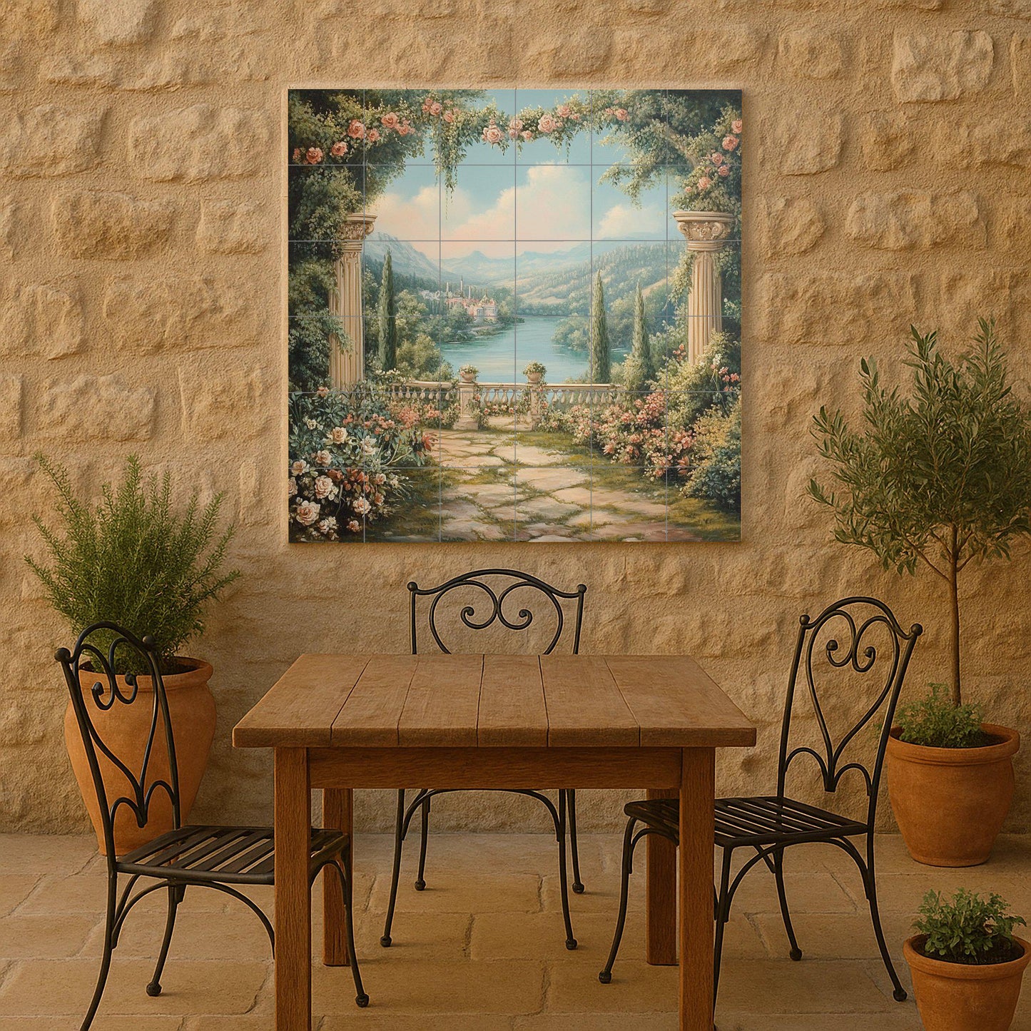 Garten Romantisch · Keramik-Wandbild — Botanische Landschaft