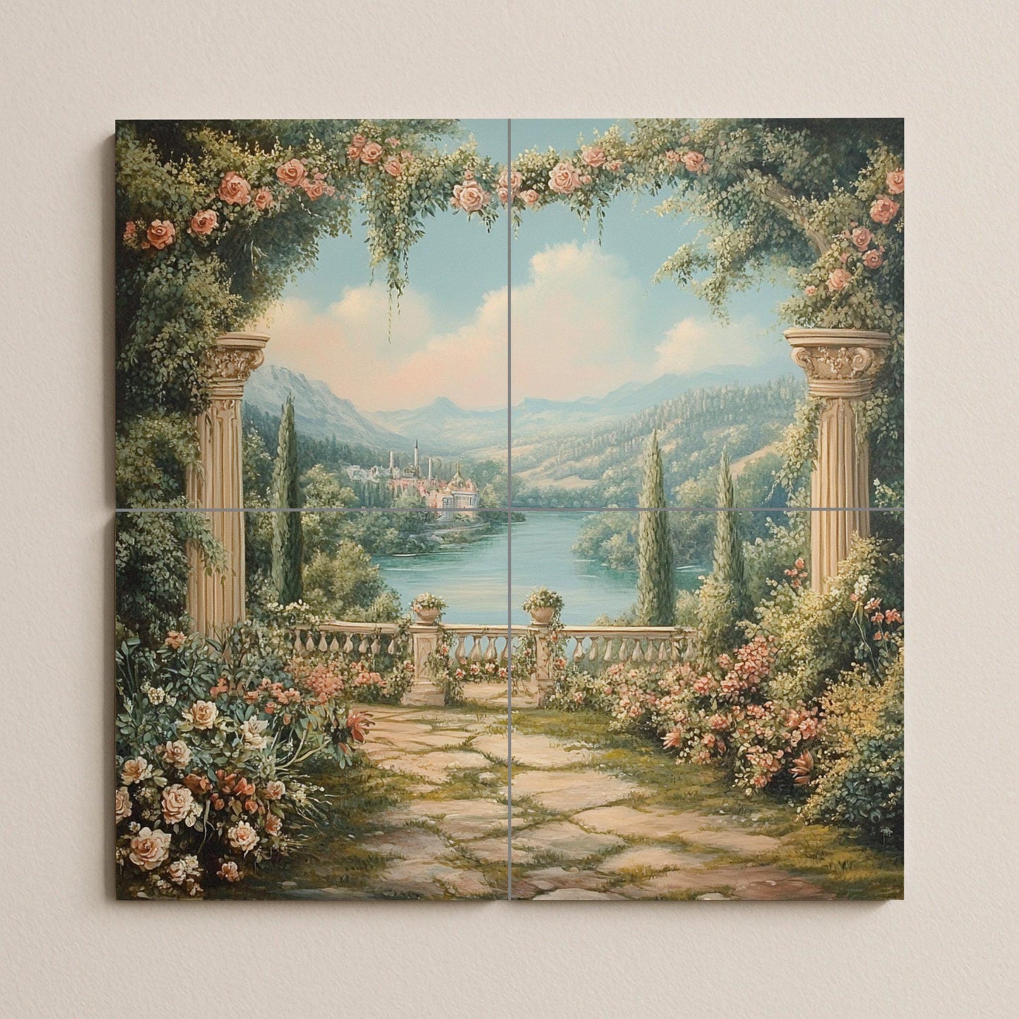 Garten Romantisch · Keramik-Wandbild — Botanische Landschaft