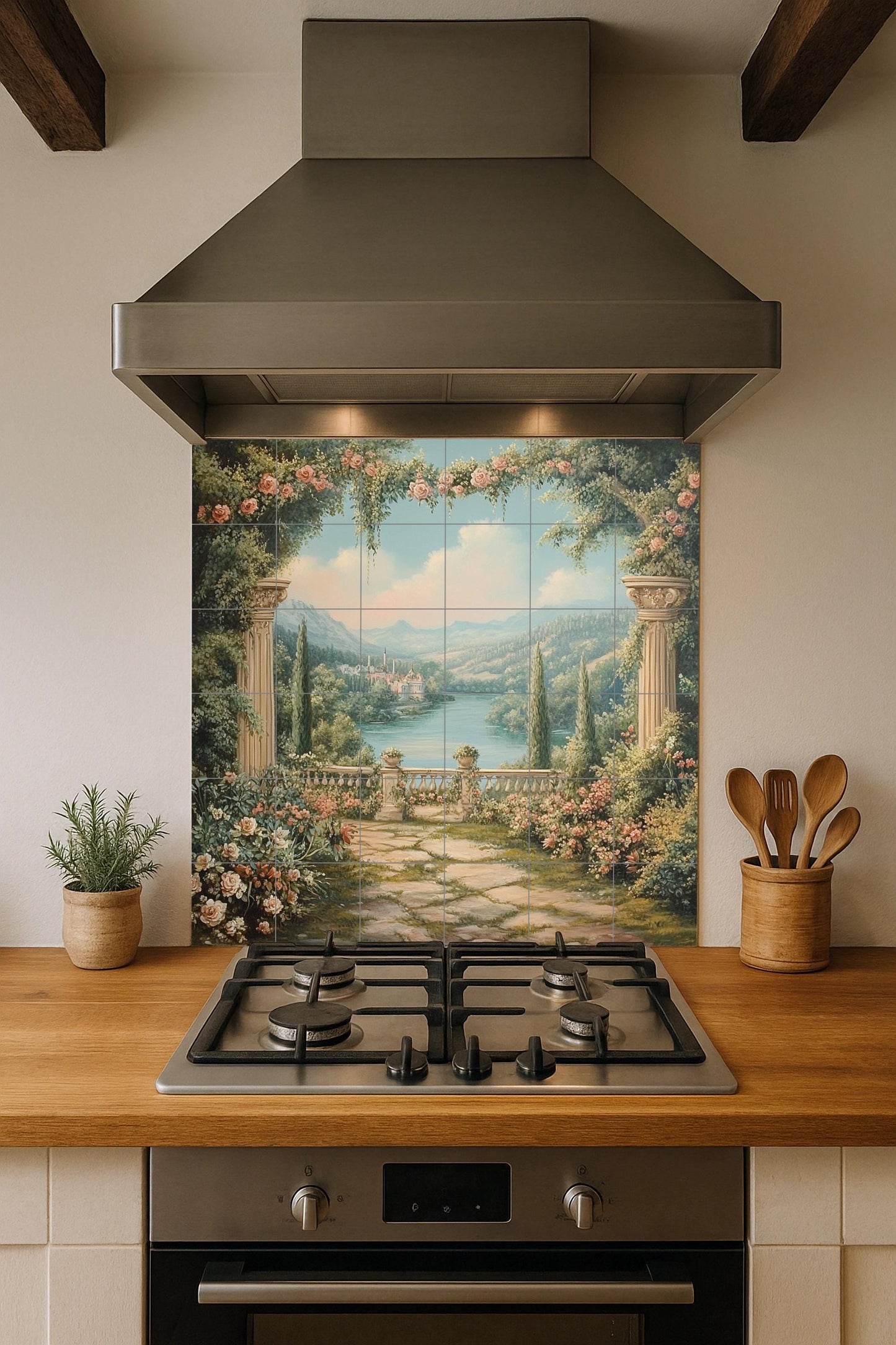 Garten Romantisch · Keramik-Wandbild — Botanische Landschaft