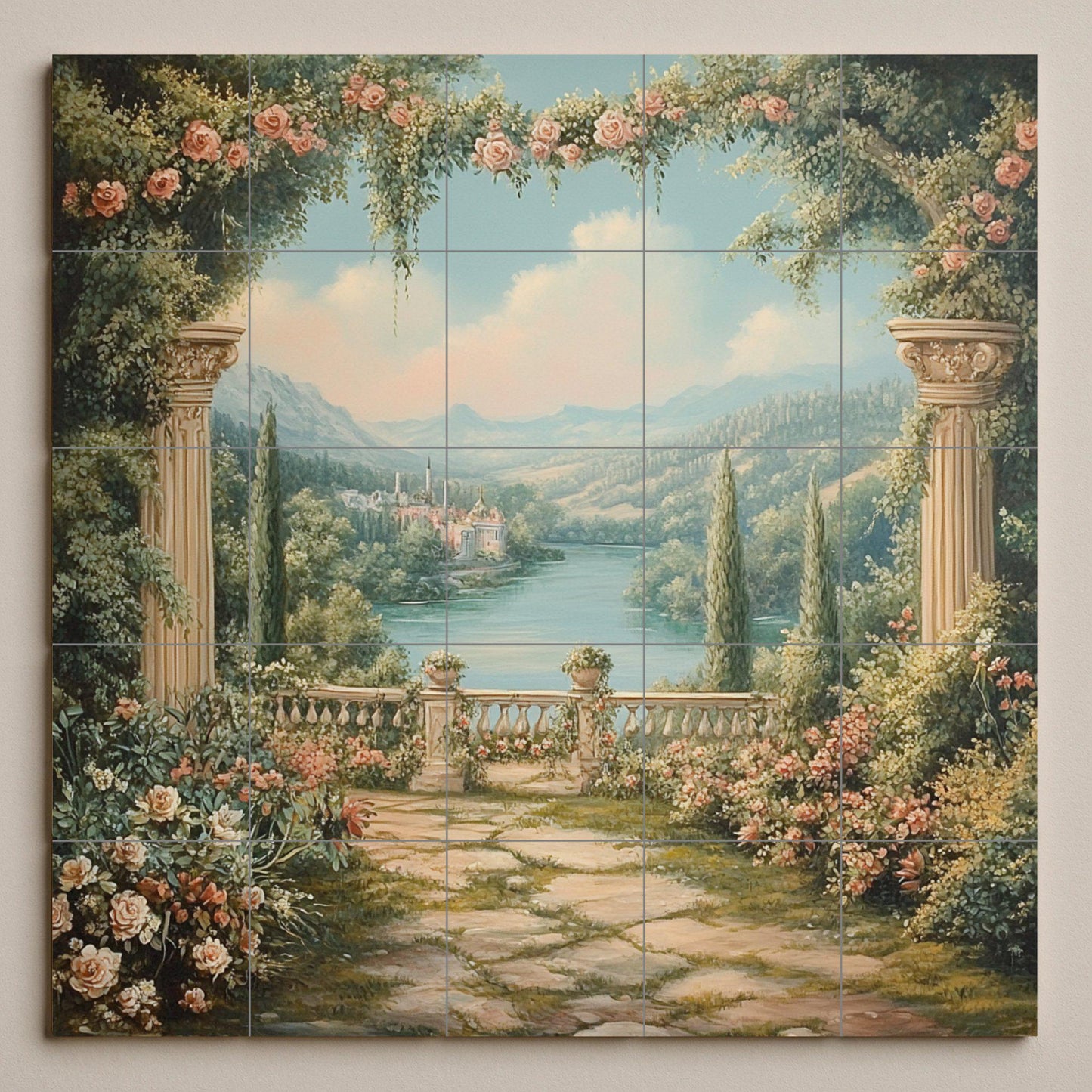 Garten Romantisch · Keramik-Wandbild — Botanische Landschaft