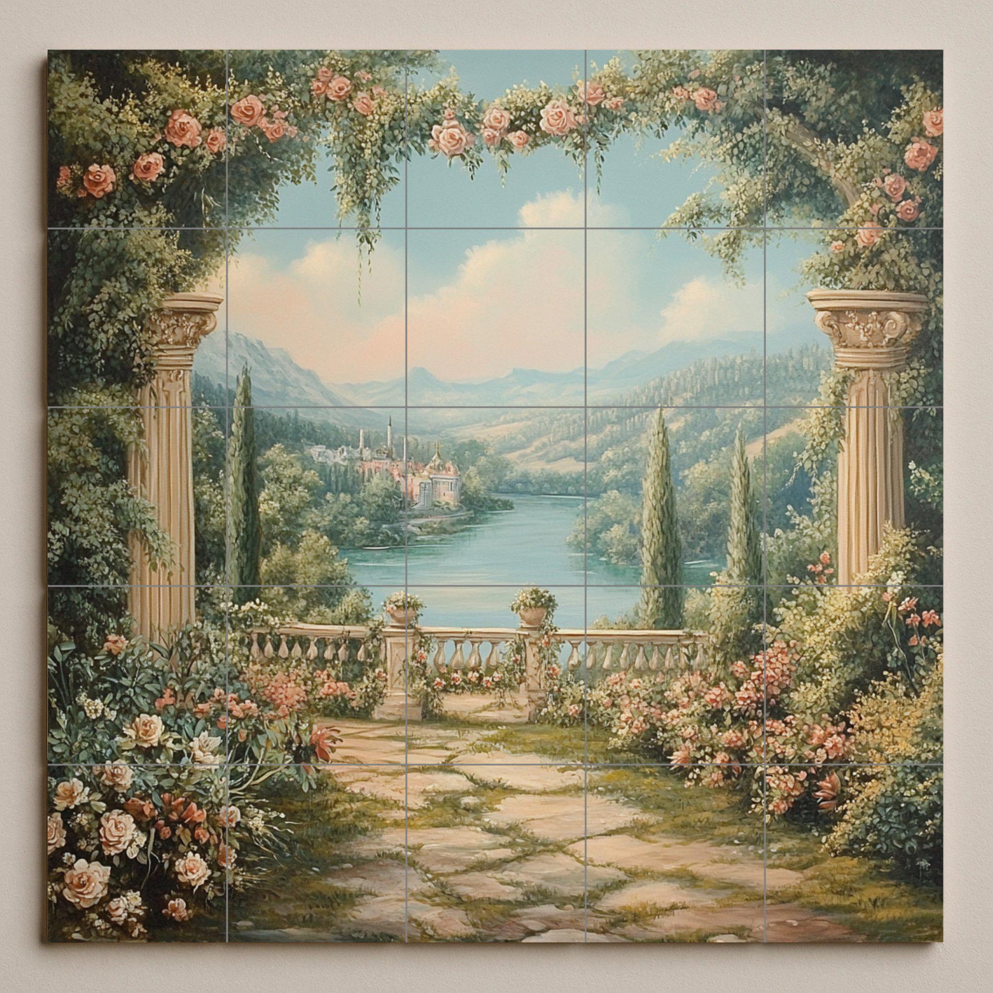 Garten Romantisch · Keramik-Wandbild — Botanische Landschaft