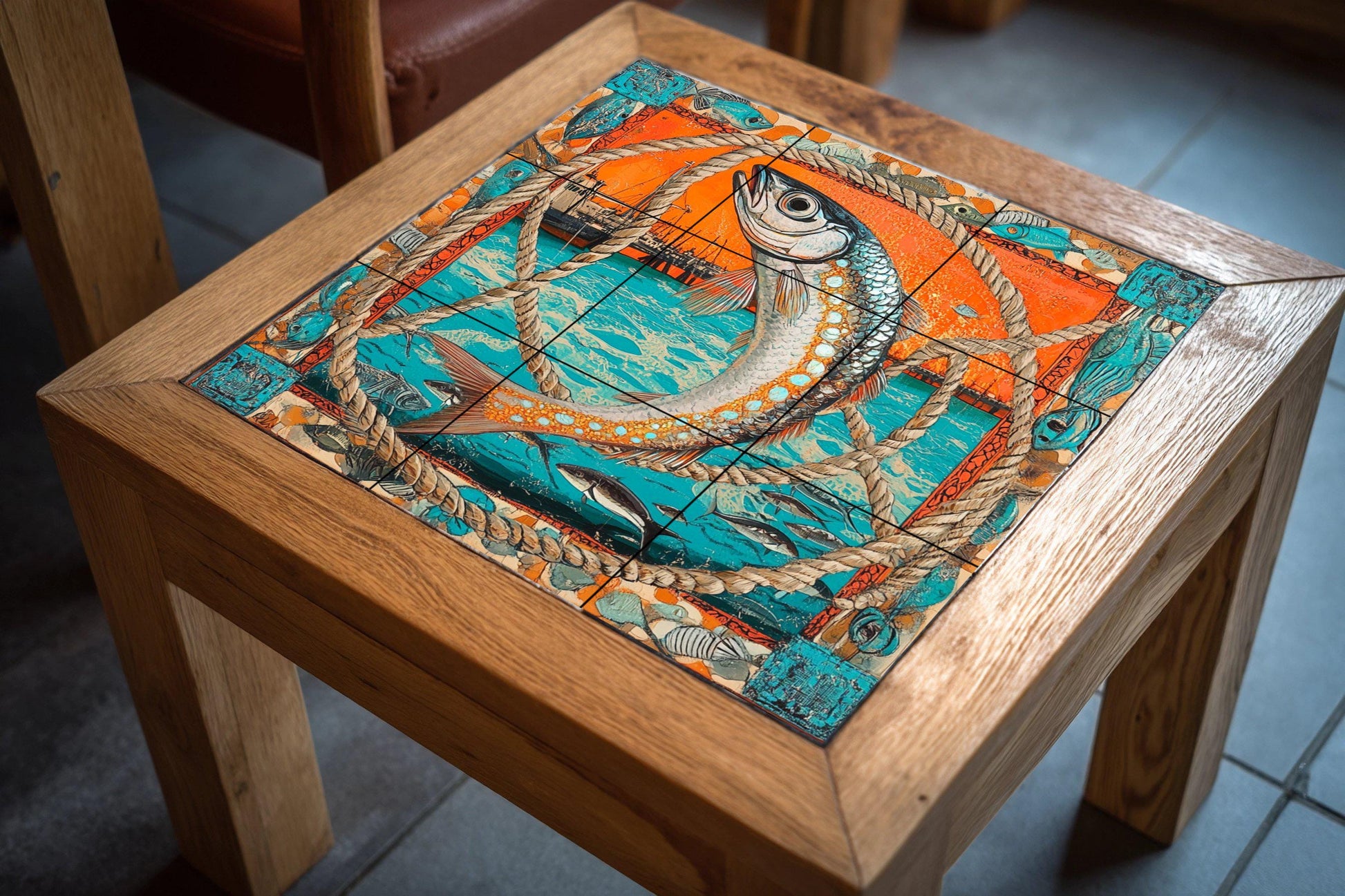 Diseño de peces náuticos, escena portuaria — Countryside Kitchen Art · Tile Wall Art