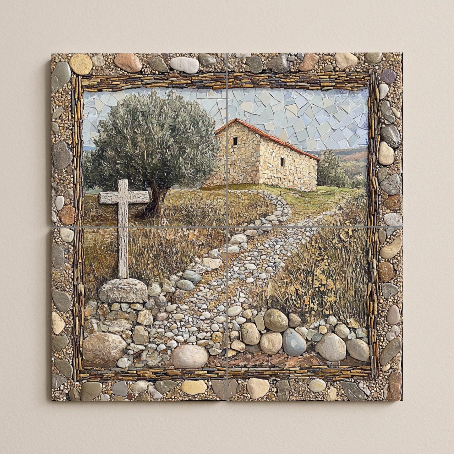 Capilla Rustique, camino de Pierre avec Croix · Fresque Céramique — Scène Biblique