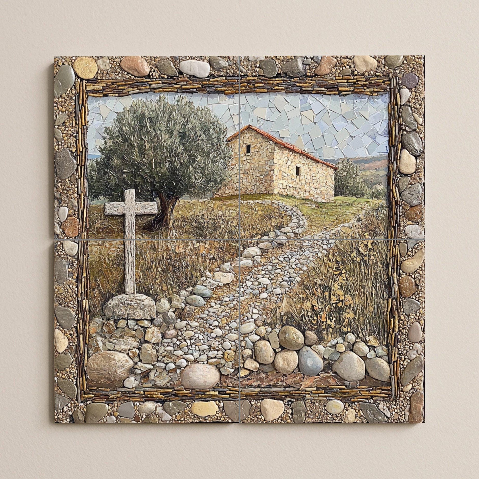 Capilla Rustique, camino de Pierre avec Croix · Fresque Céramique — Scène Biblique