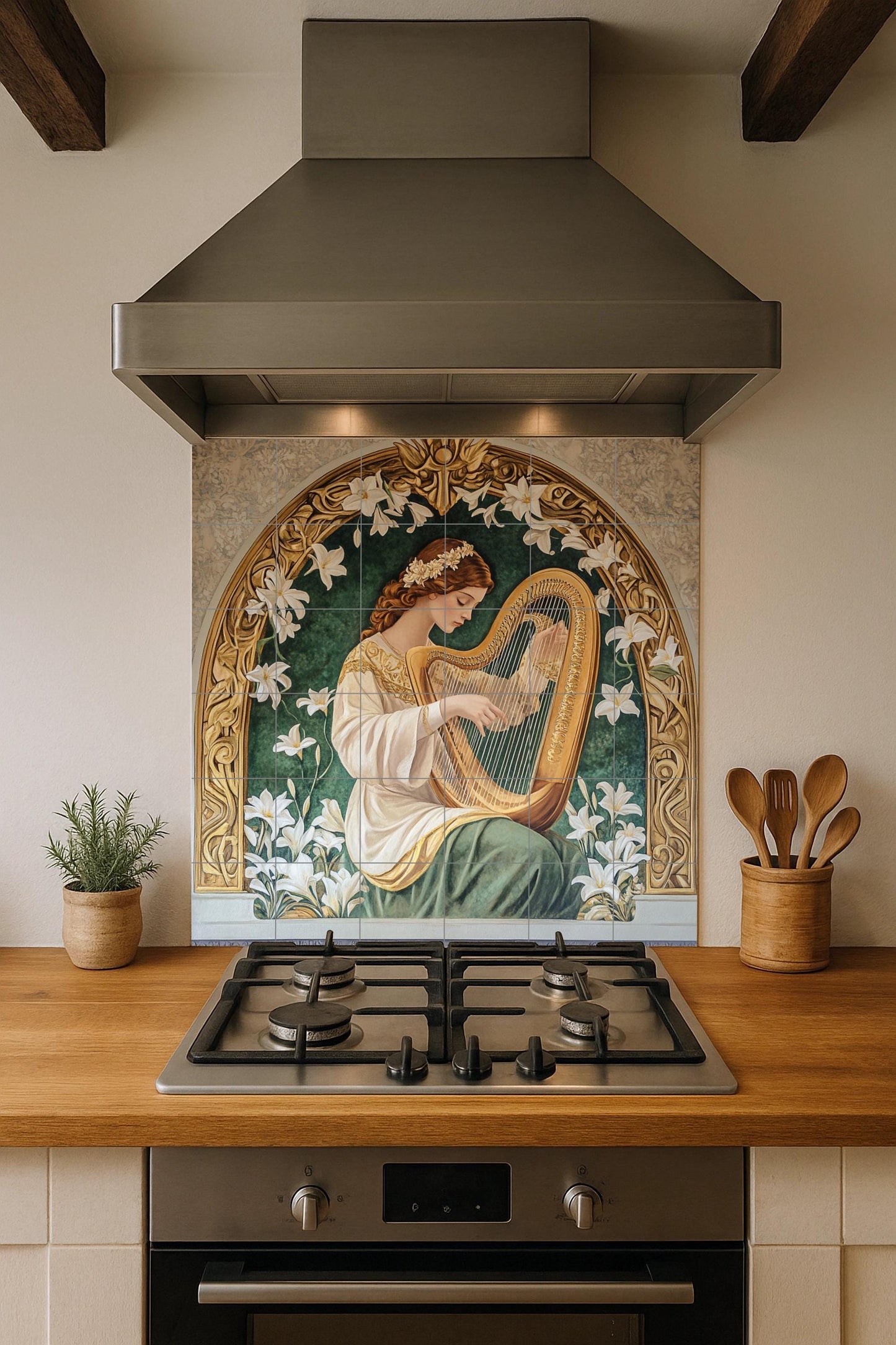 Arpa Art Nouveau — Décor Jardin et Nature, Art Mural en Céramique