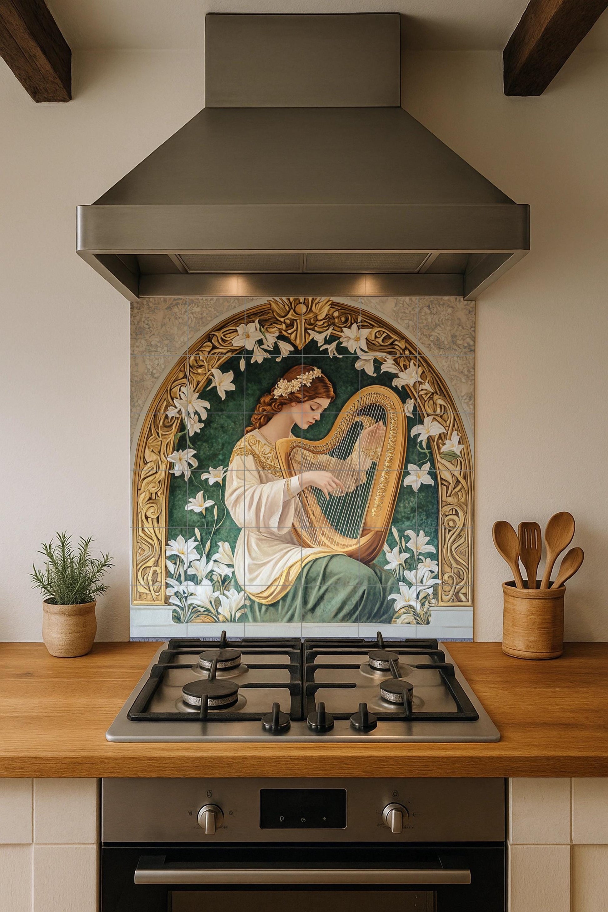 Arpa Art Nouveau — Décor Jardin et Nature, Art Mural en Céramique